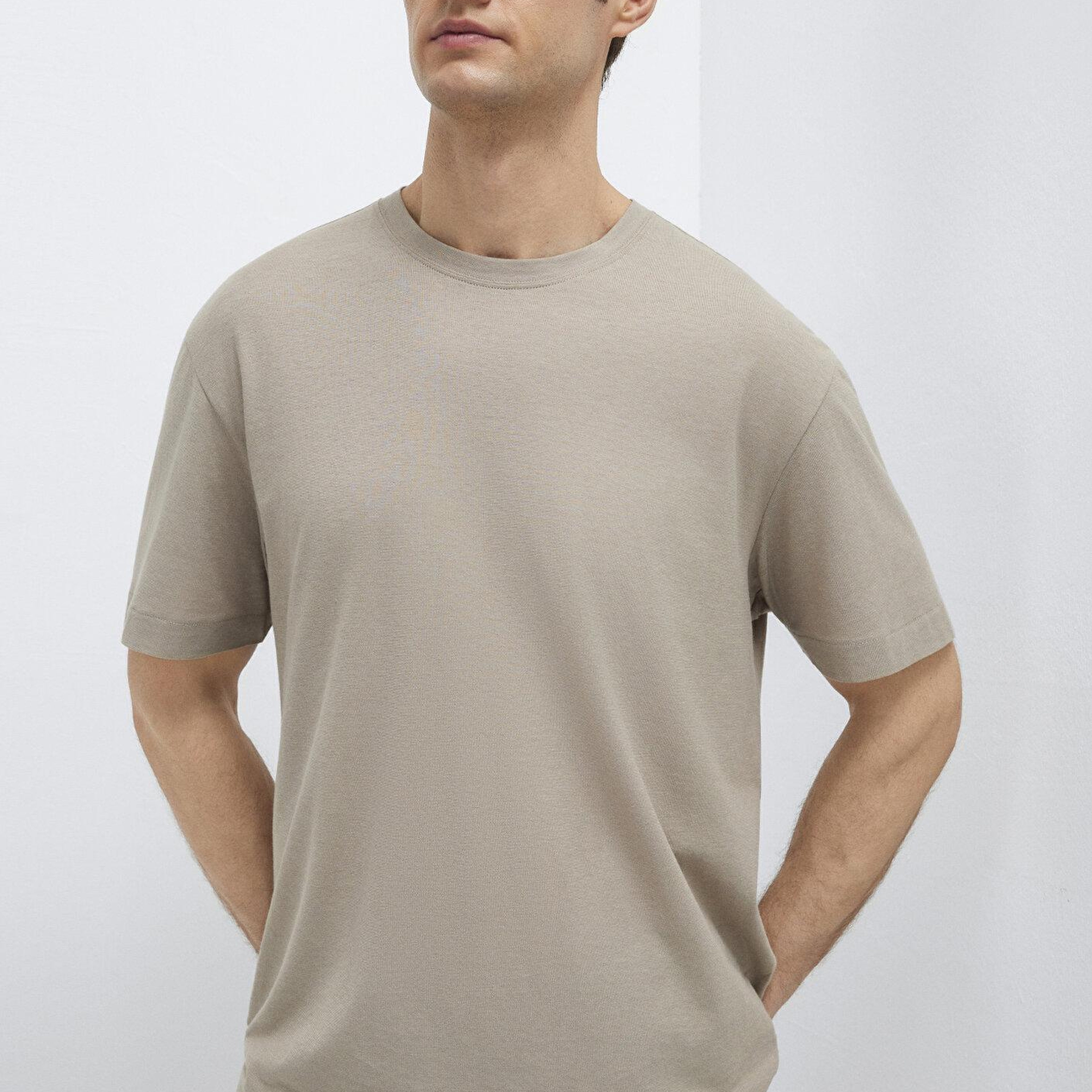 Mavi Bej Basic Tişört Loose Fit / Bol Rahat Kesim 0613338-70352