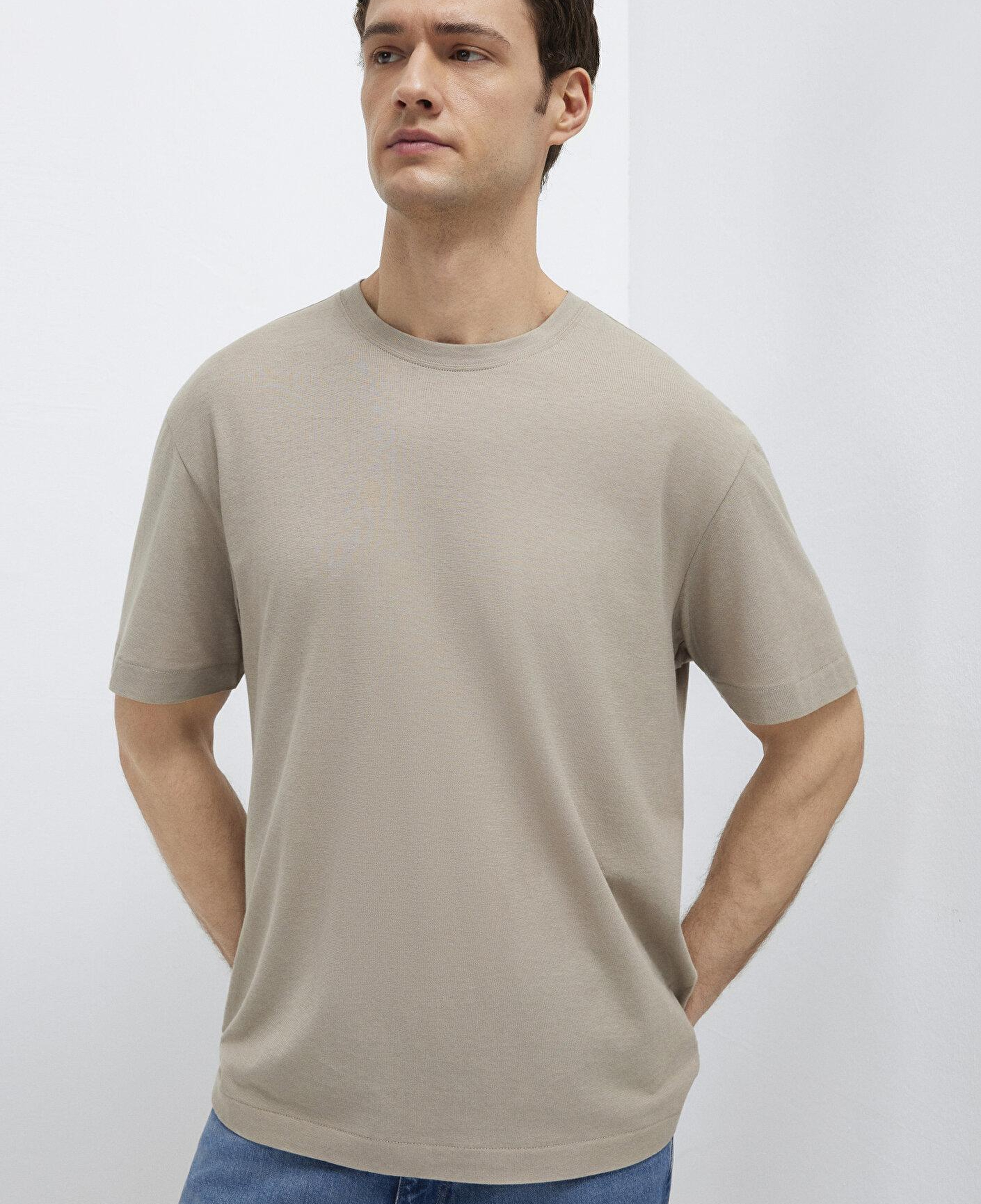 Mavi Bej Basic Tişört Loose Fit / Bol Rahat Kesim 0613338-70352