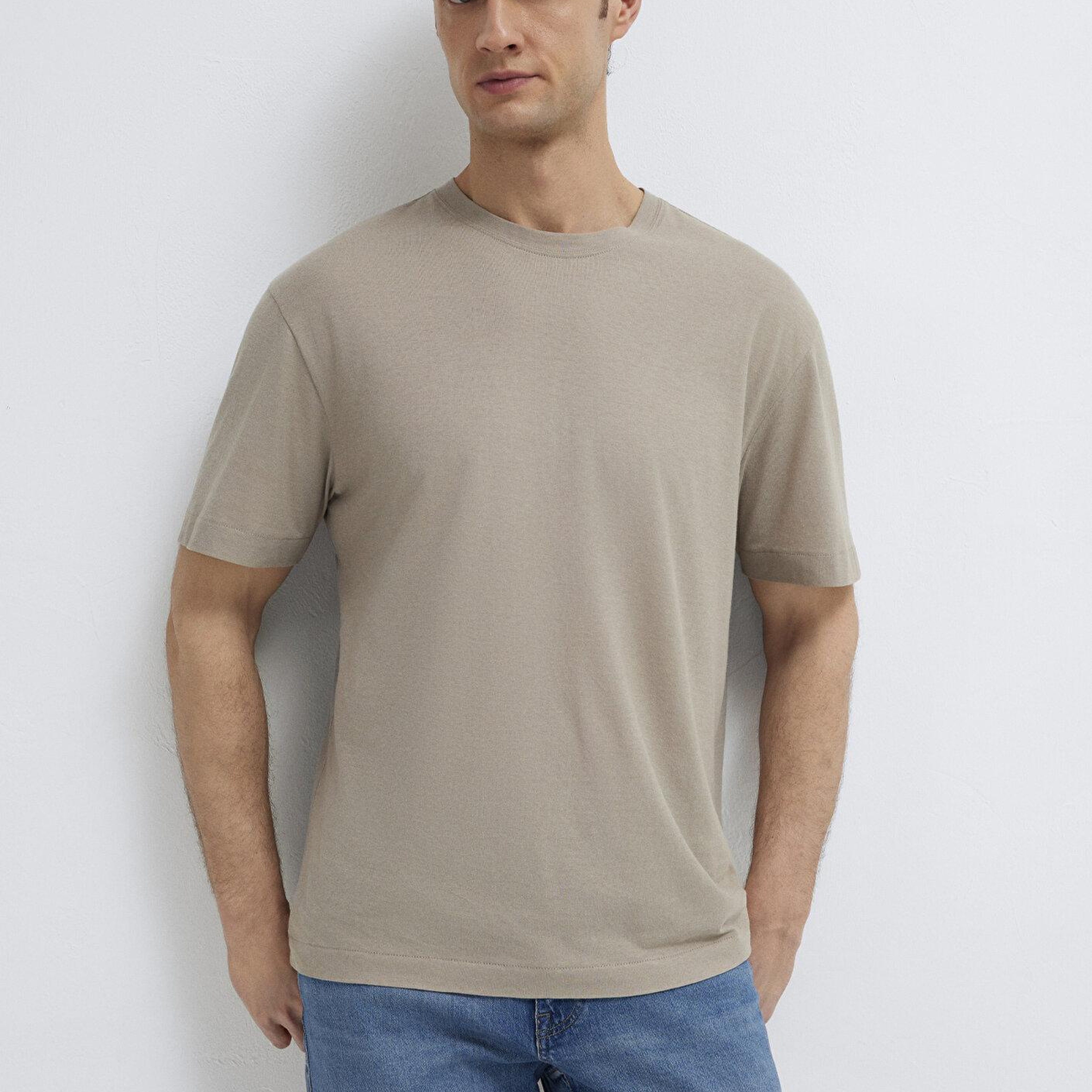 Mavi Bej Basic Tişört Loose Fit / Bol Rahat Kesim 0613338-70352
