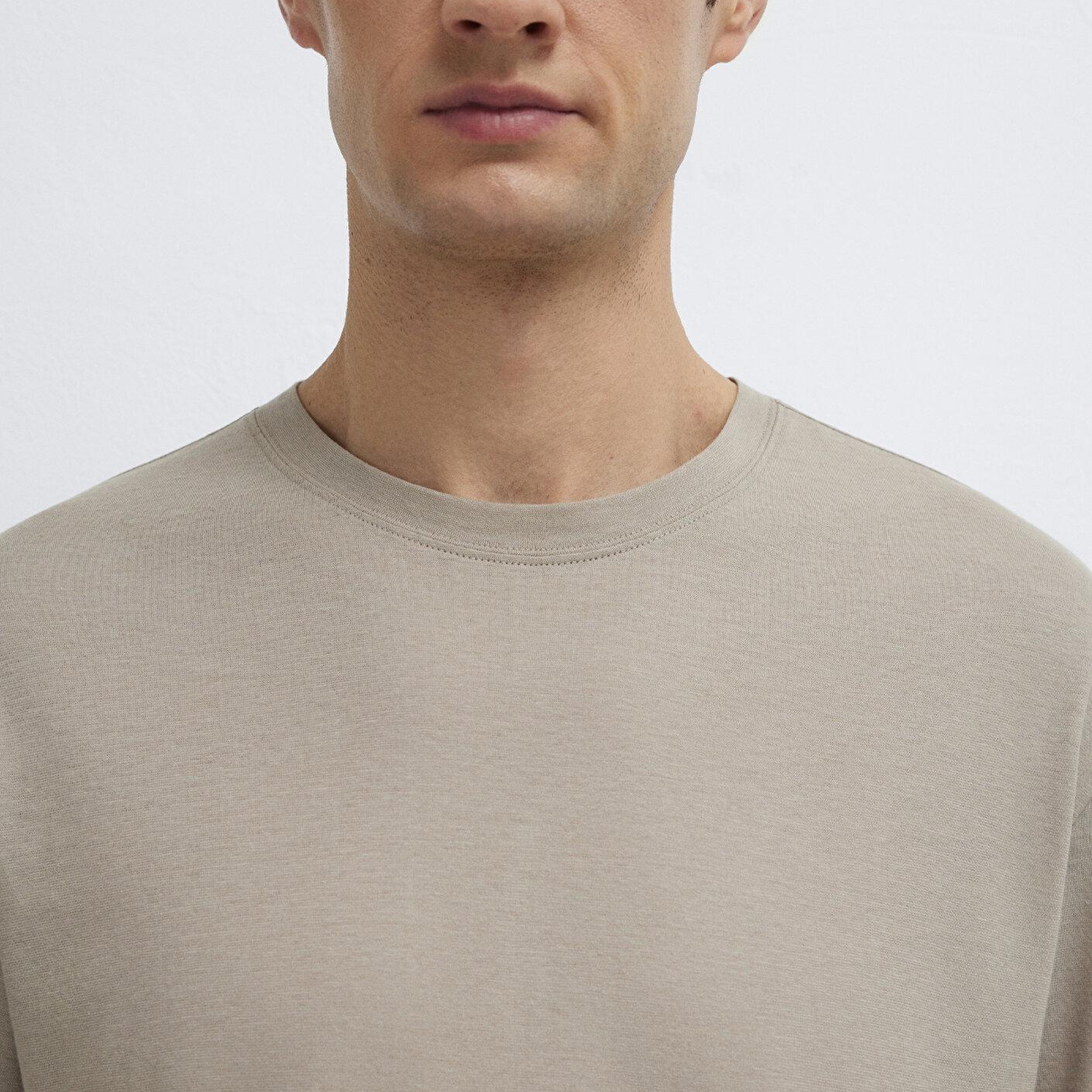 Mavi Bej Basic Tişört Loose Fit / Bol Rahat Kesim 0613338-70352
