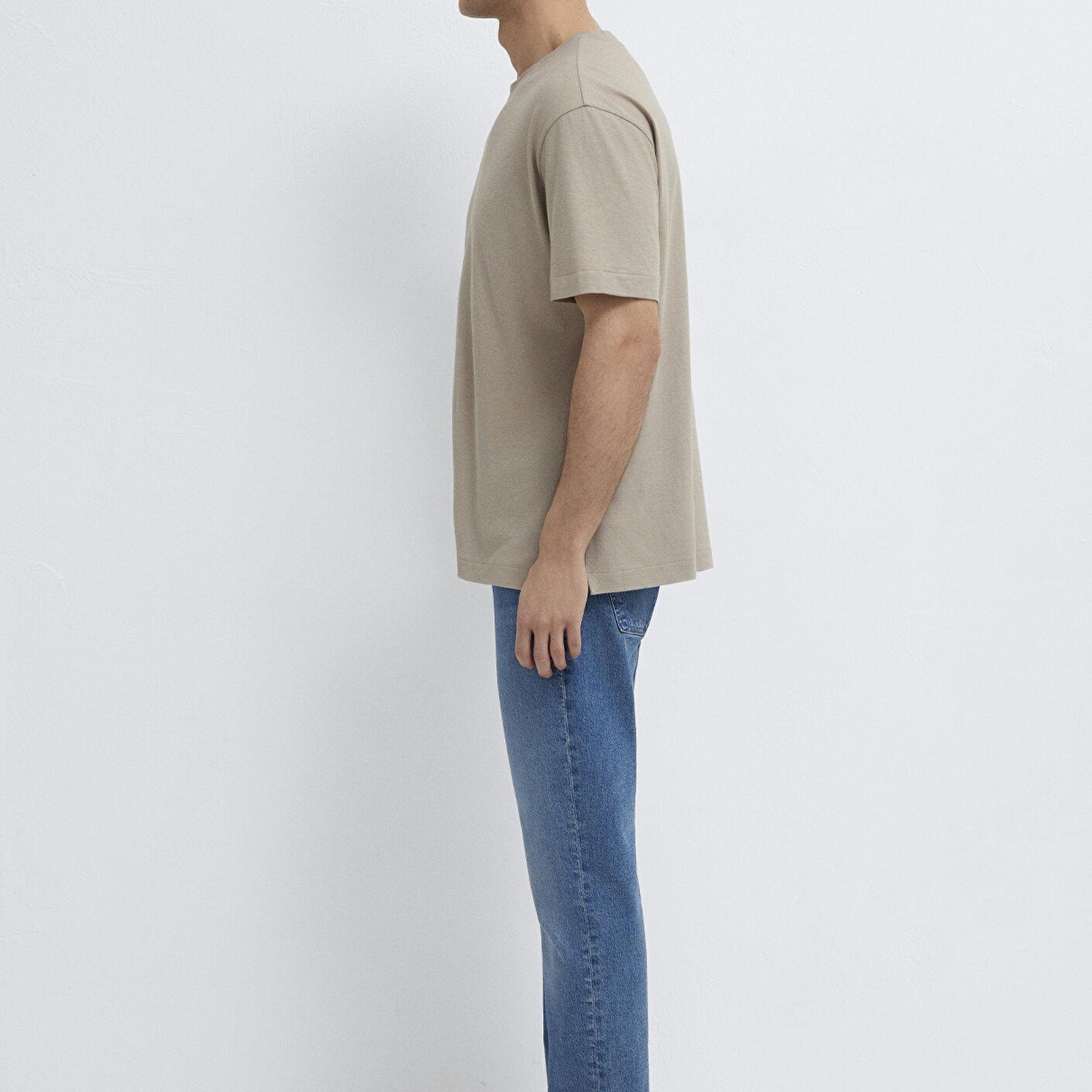 Mavi Bej Basic Tişört Loose Fit / Bol Rahat Kesim 0613338-70352