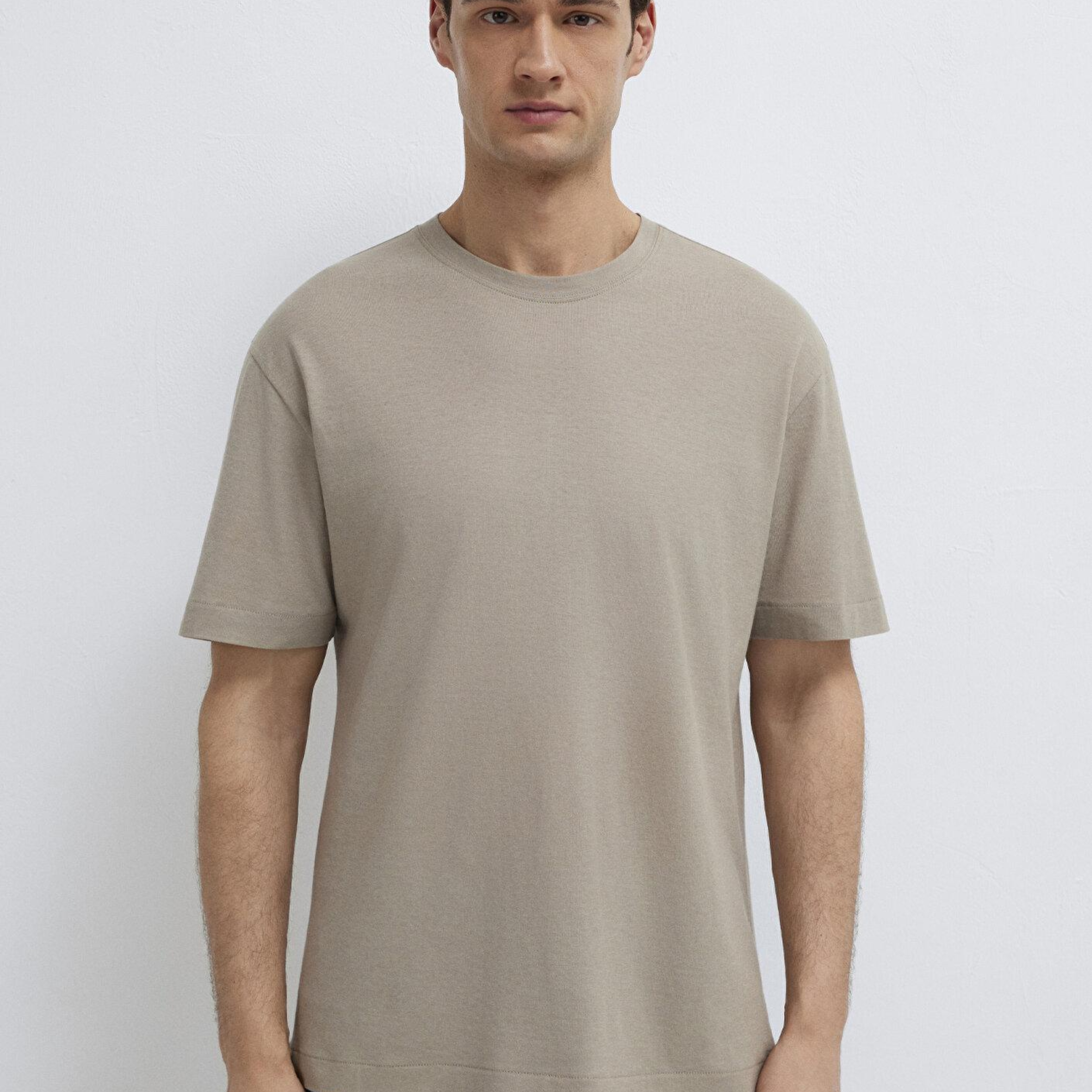 Mavi Bej Basic Tişört Loose Fit / Bol Rahat Kesim 0613338-70352