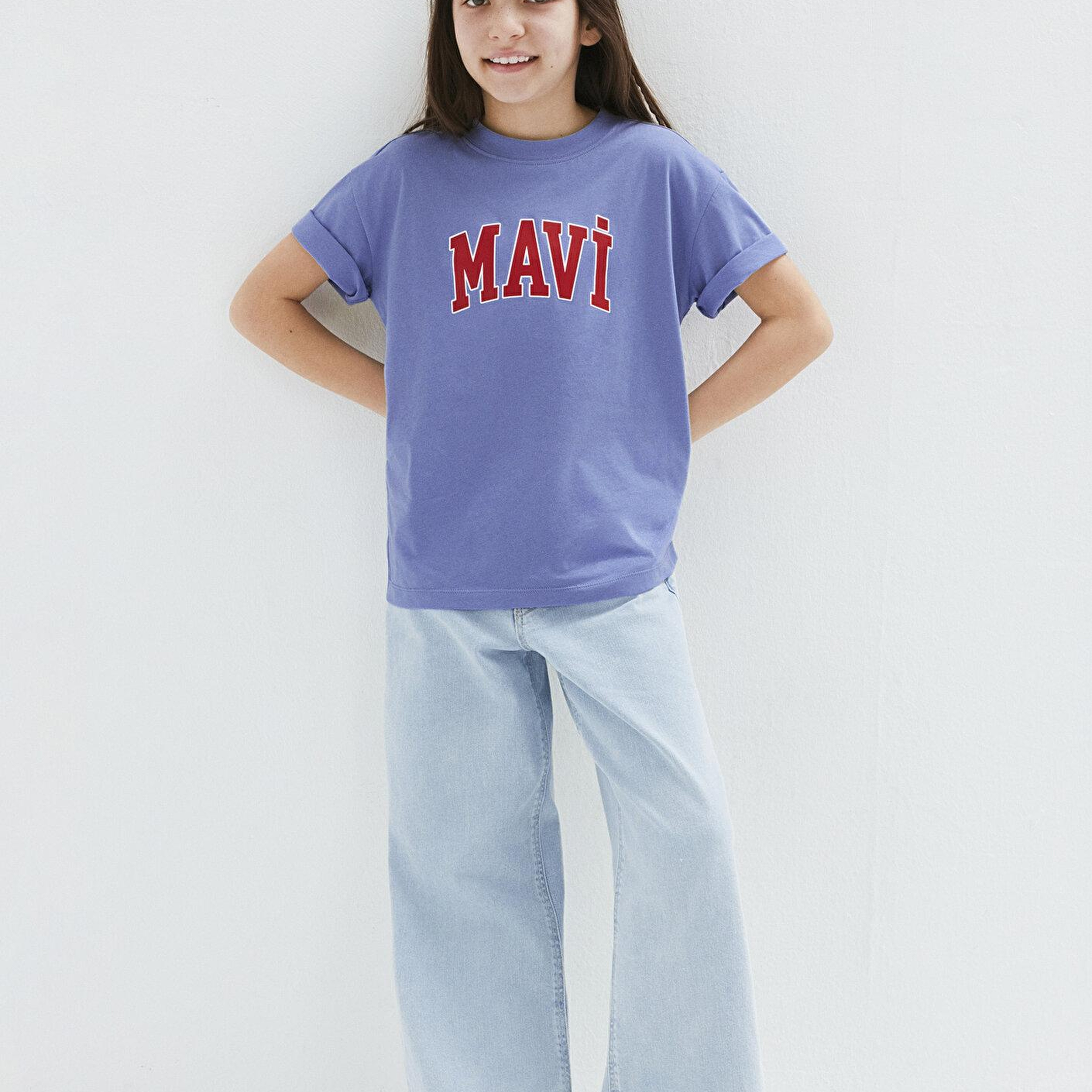 Mavi Mavi Logo Baskılı Mavi Tişört Loose Fit / Bol Rahat Kesim 7610393-70855