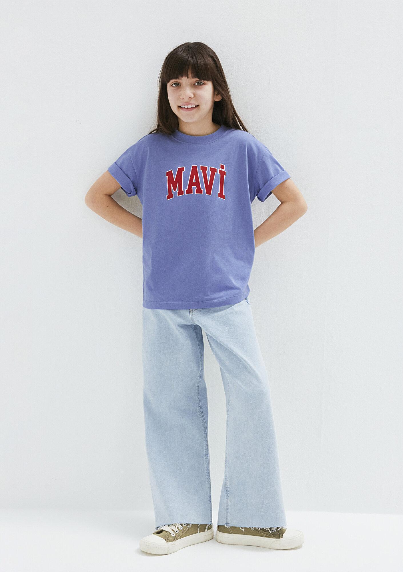 Mavi Mavi Logo Baskılı Mavi Tişört Loose Fit / Bol Rahat Kesim 7610393-70855