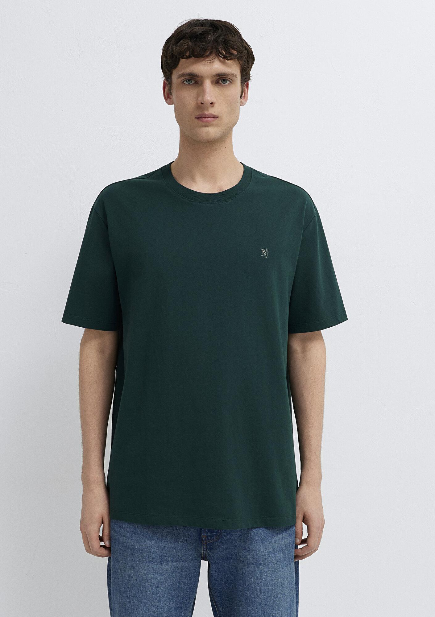 Mavi Mavi Mühür Logo Nakışlı Yeşil Tişört Loose Fit / Bol Rahat Kesim 0613436-85173