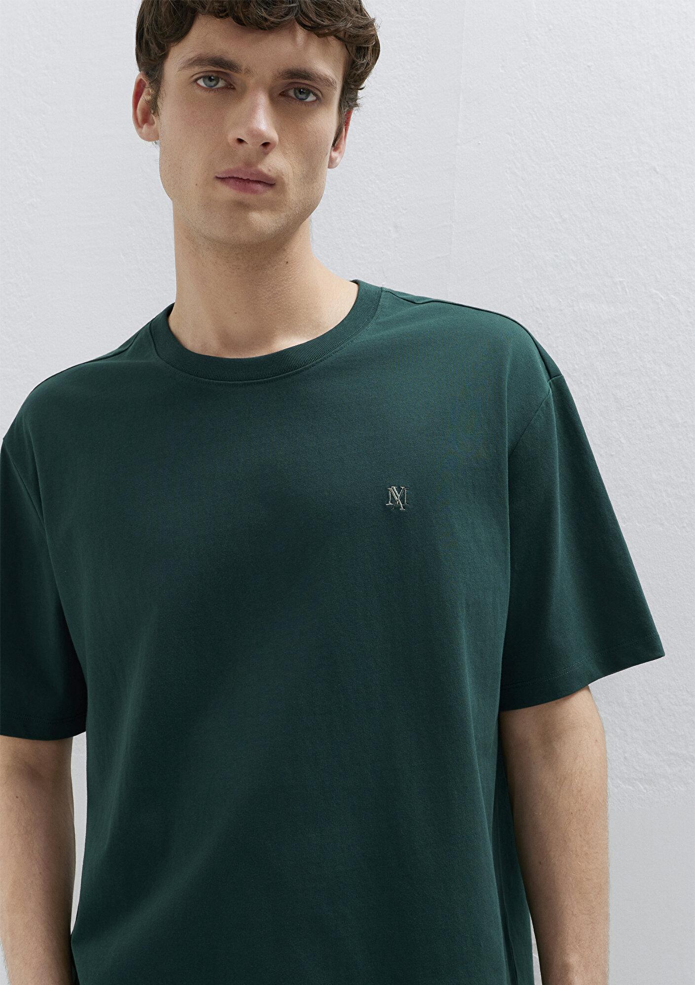 Mavi Mavi Mühür Logo Nakışlı Yeşil Tişört Loose Fit / Bol Rahat Kesim 0613436-85173