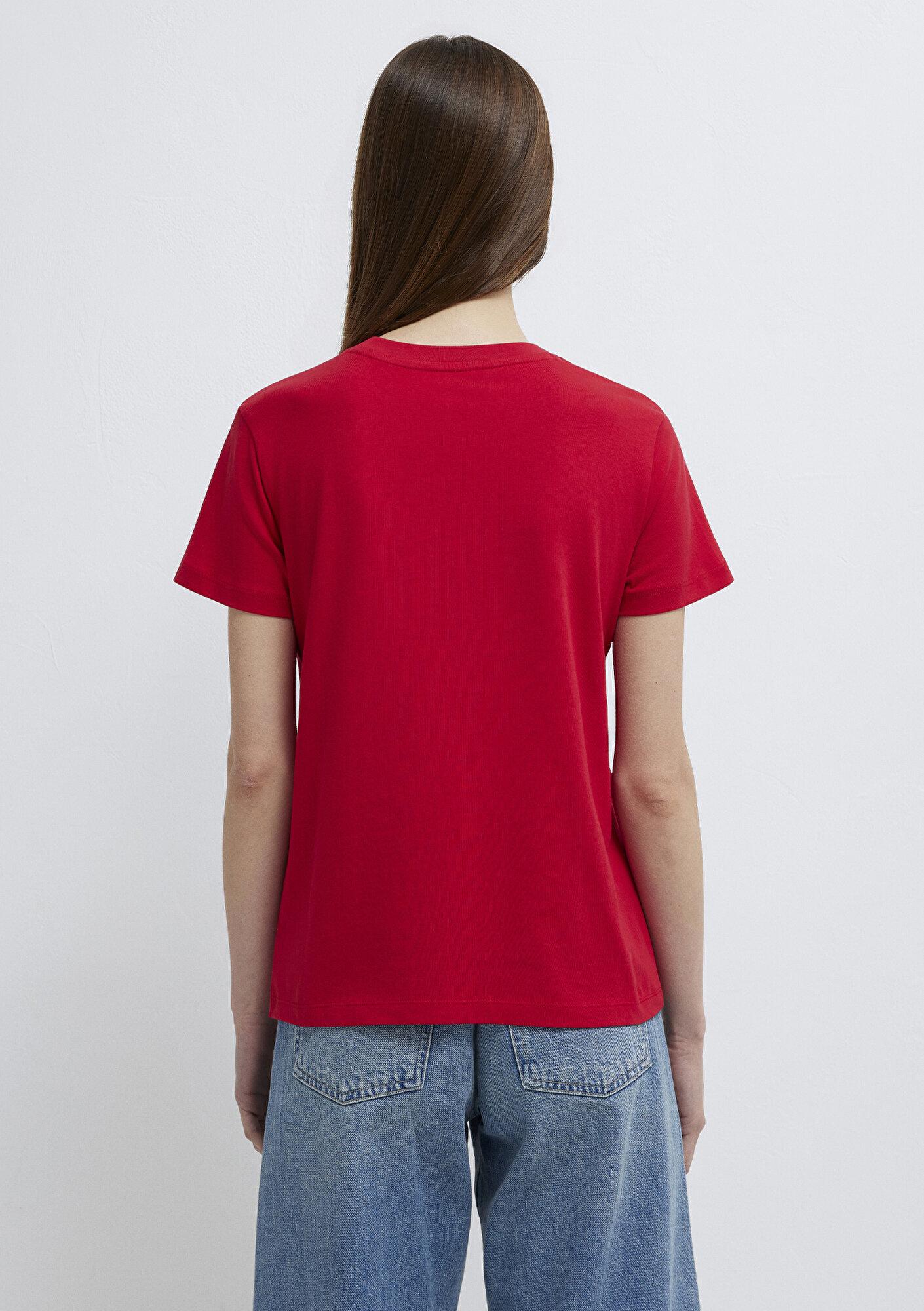 Mavi Kedi Baskılı Kırmızı Tişört Semi Slim Fit / Yarı Dar Kesim 1613723-70935