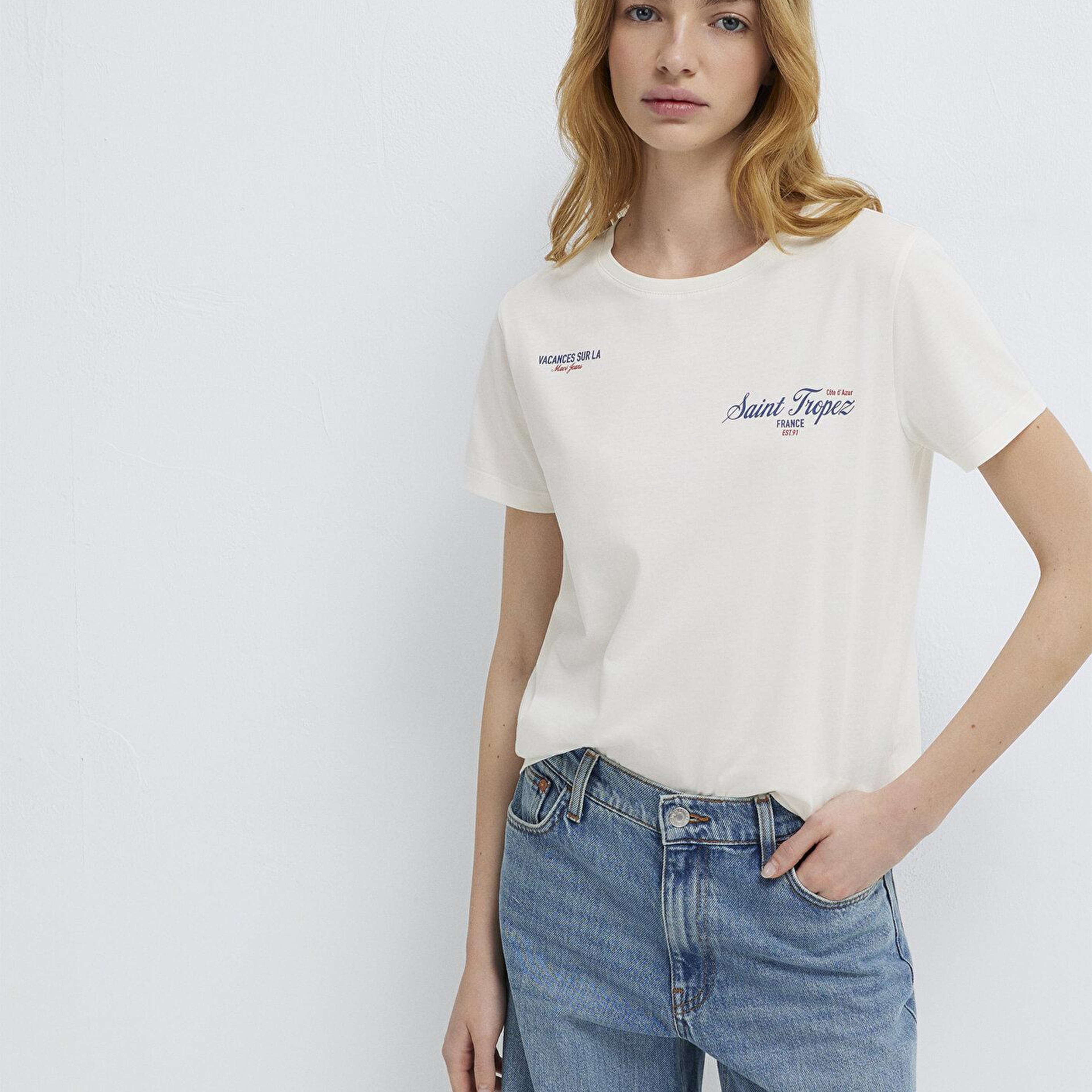 Mavi Saint Tropez Baskılı Ekru Tişört Semi Slim Fit / Yarı Dar Kesim 1613891-80194