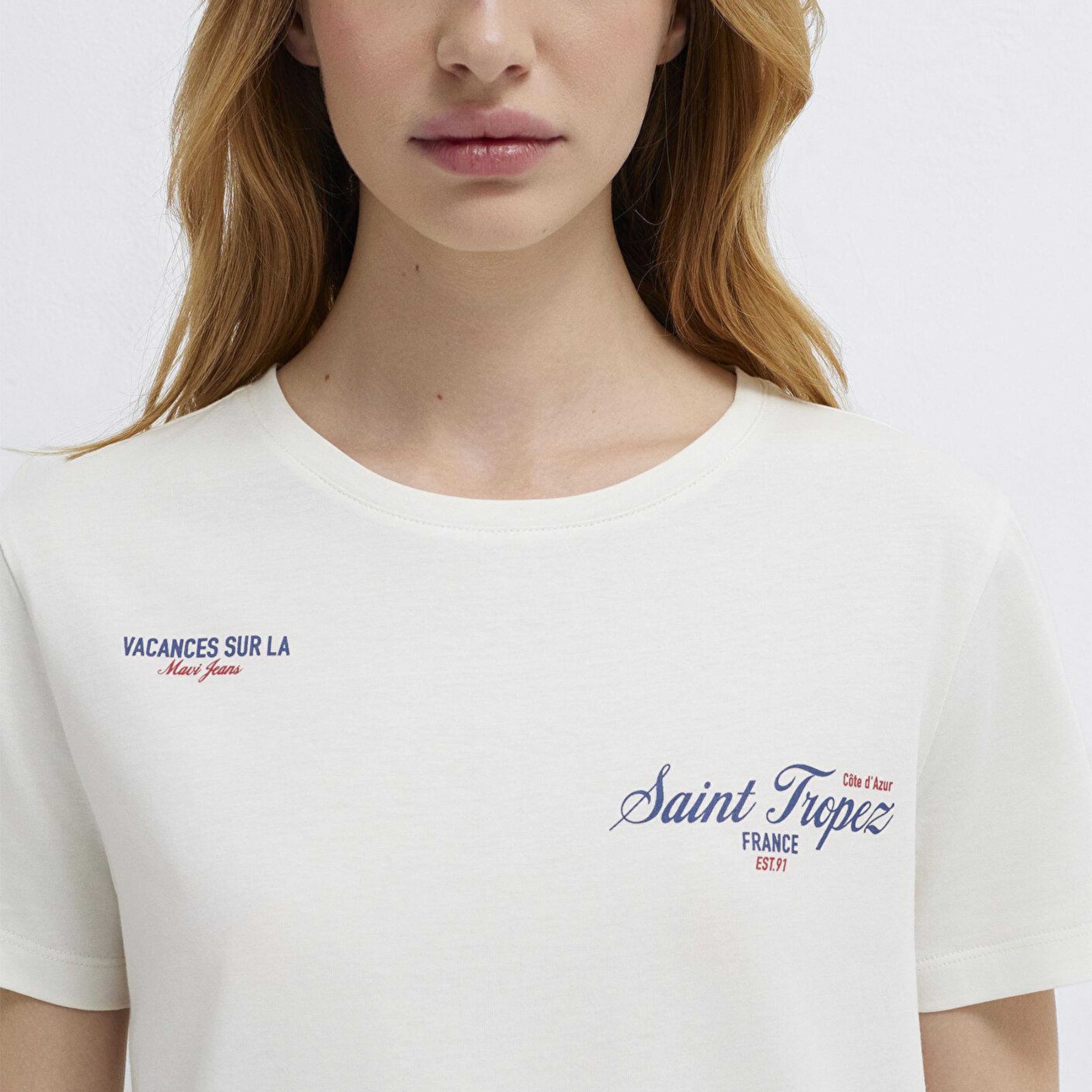 Mavi Saint Tropez Baskılı Ekru Tişört Semi Slim Fit / Yarı Dar Kesim 1613891-80194