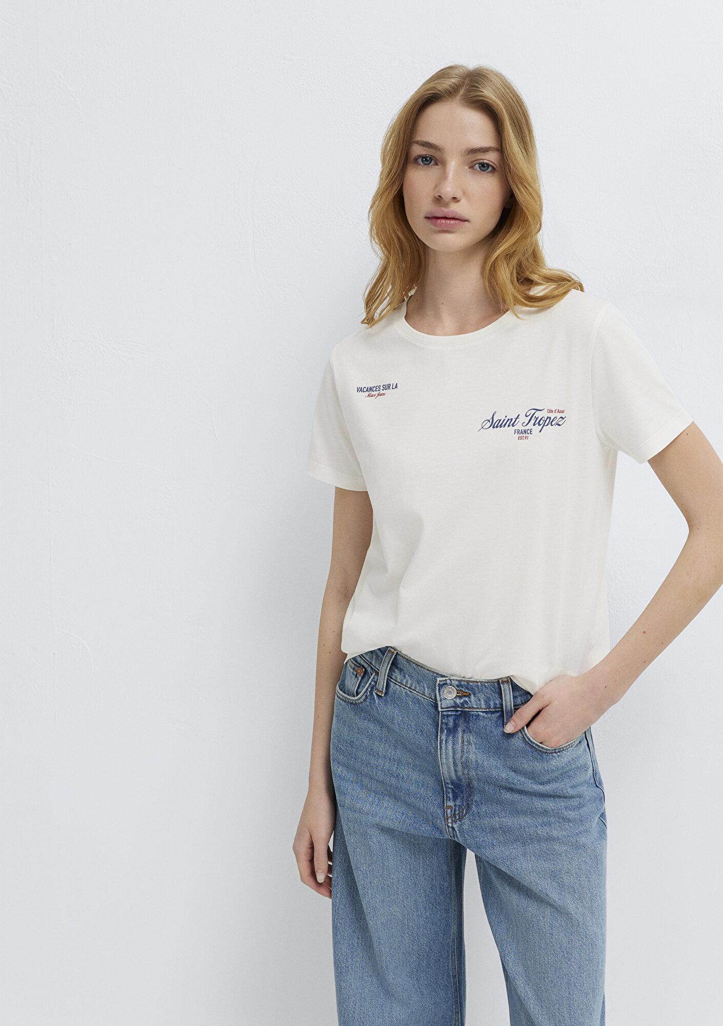 Mavi Saint Tropez Baskılı Ekru Tişört Semi Slim Fit / Yarı Dar Kesim 1613891-80194