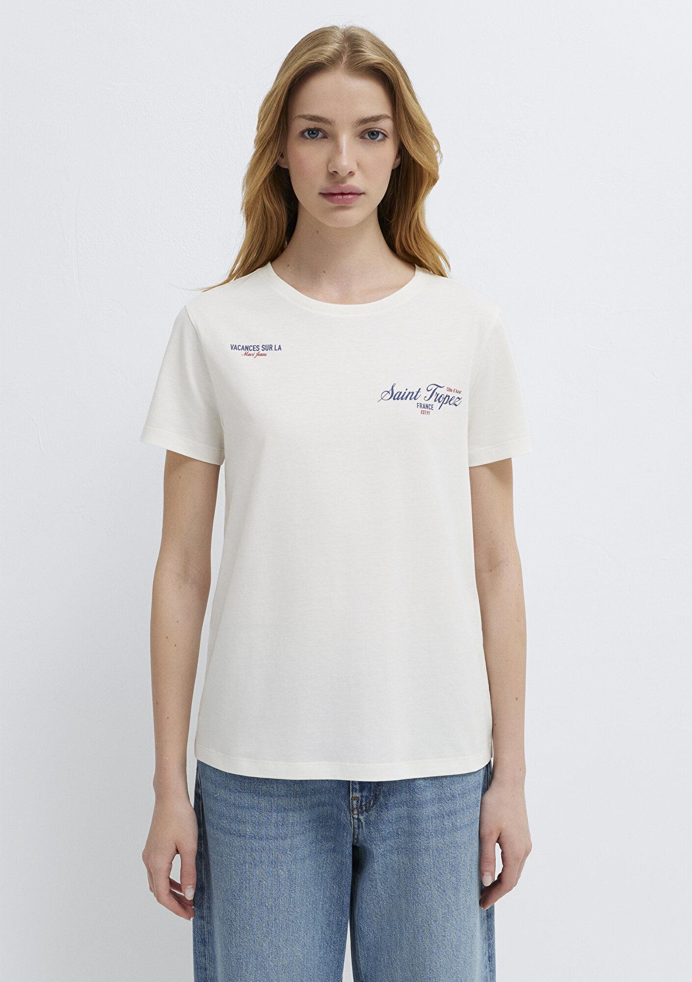 Mavi Saint Tropez Baskılı Ekru Tişört Semi Slim Fit / Yarı Dar Kesim 1613891-80194
