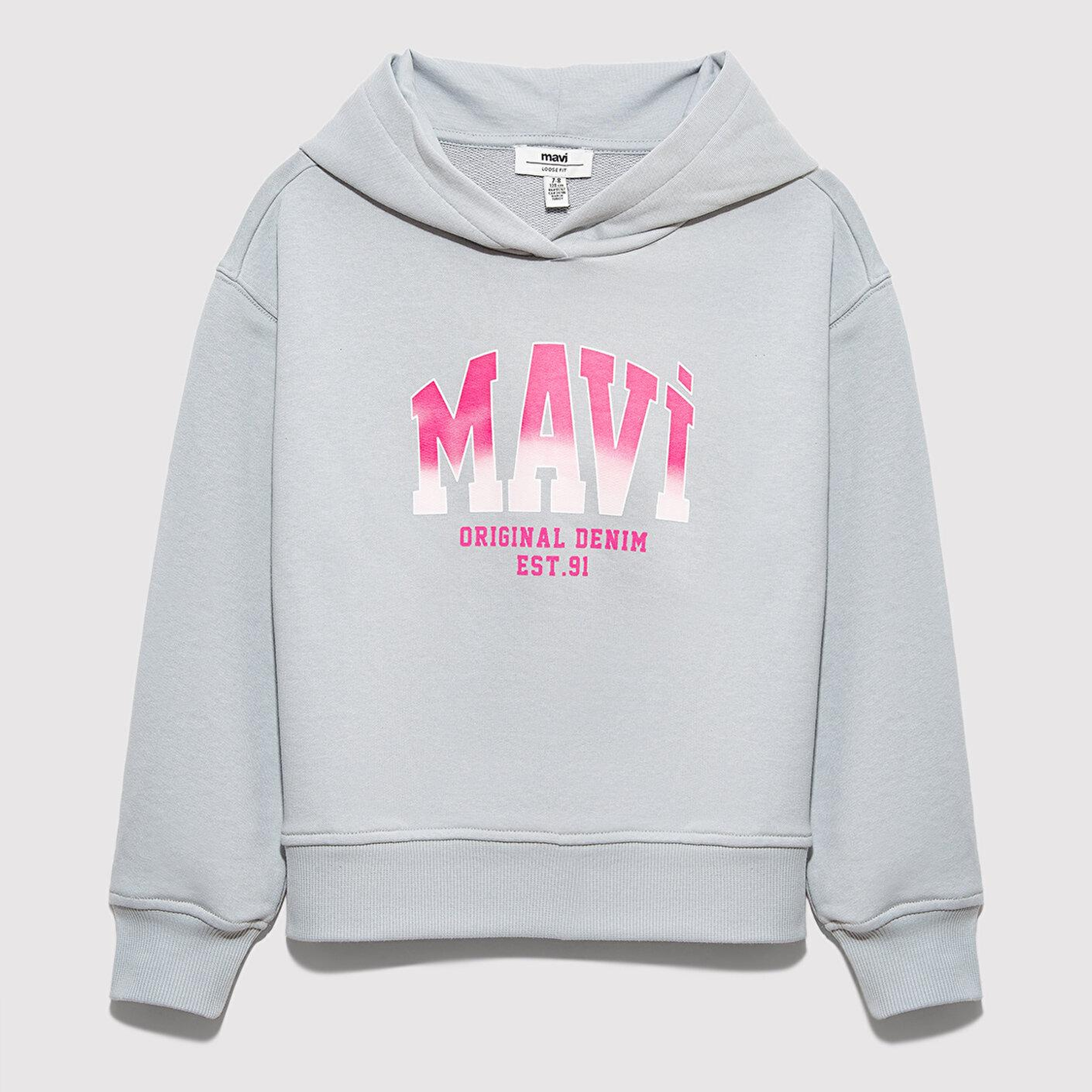 Mavi Mavi Logo Baskılı Kapüşonlu Gri Sweatshirt 7S10179-70075