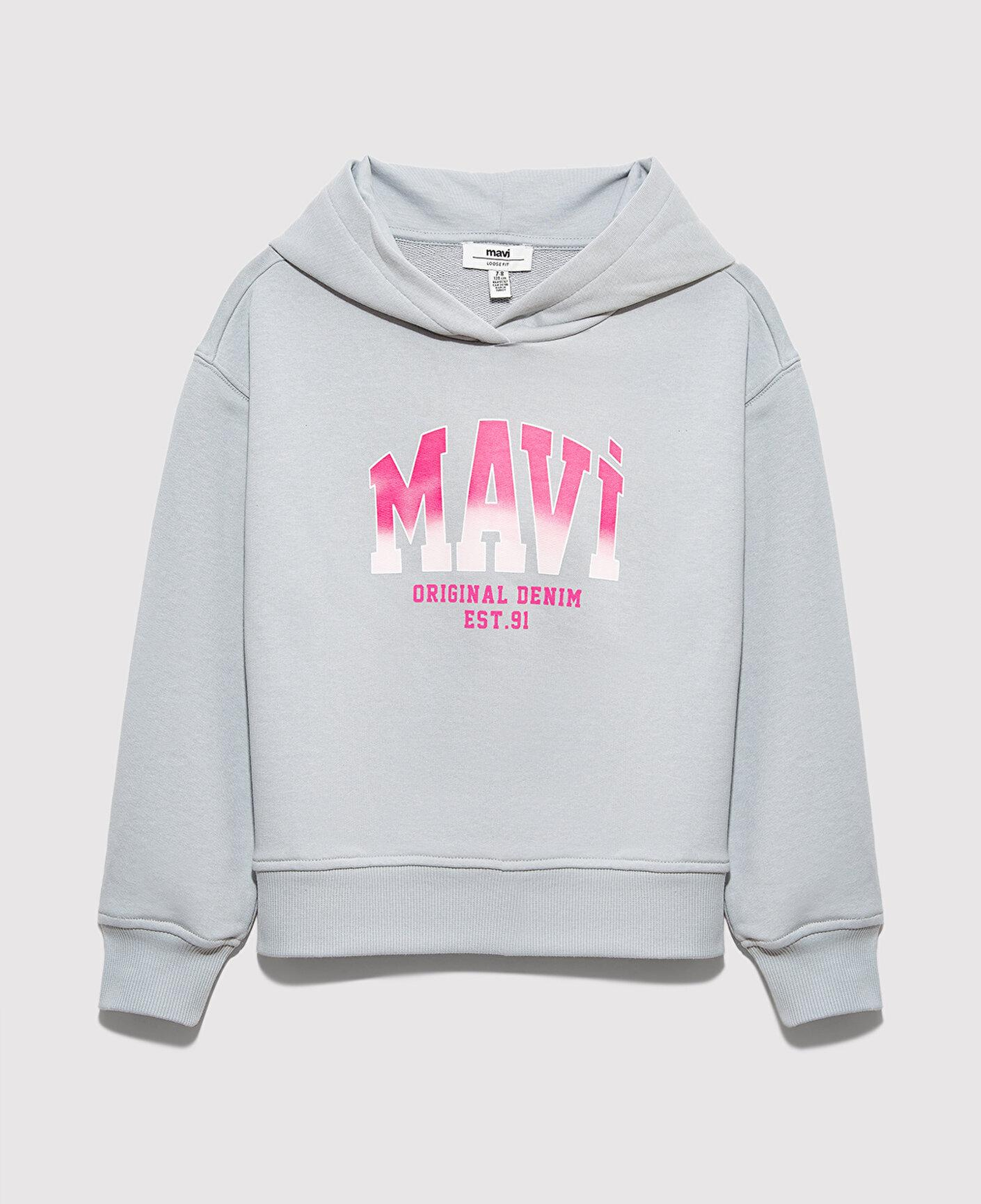 Mavi Mavi Logo Baskılı Kapüşonlu Gri Sweatshirt 7S10179-70075