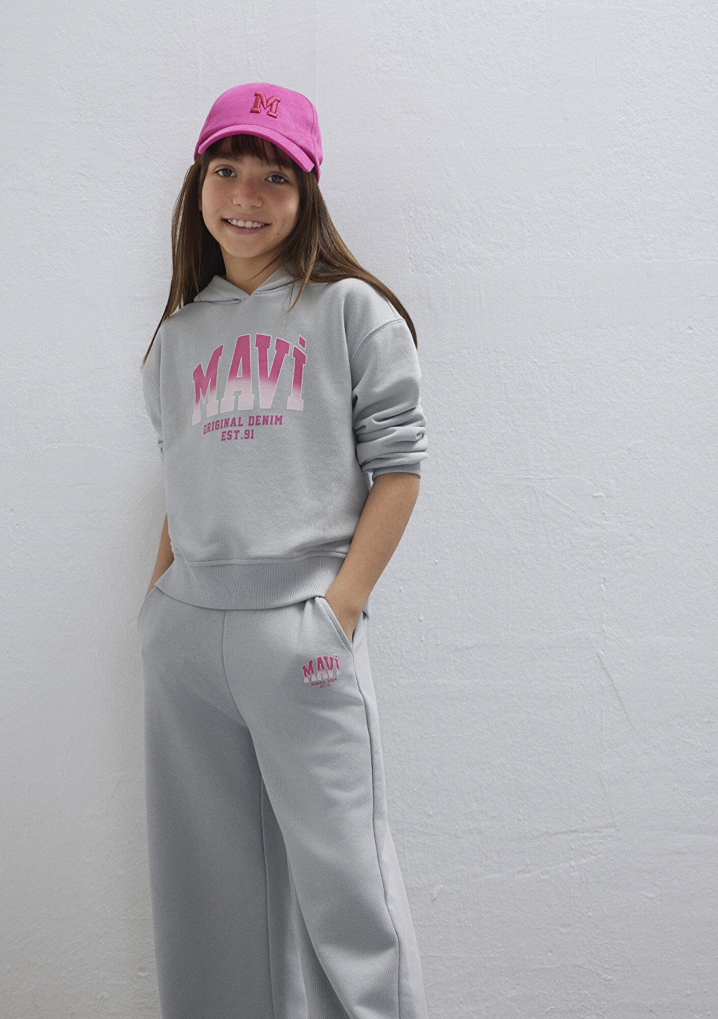 Mavi Mavi Logo Baskılı Kapüşonlu Gri Sweatshirt 7S10179-70075