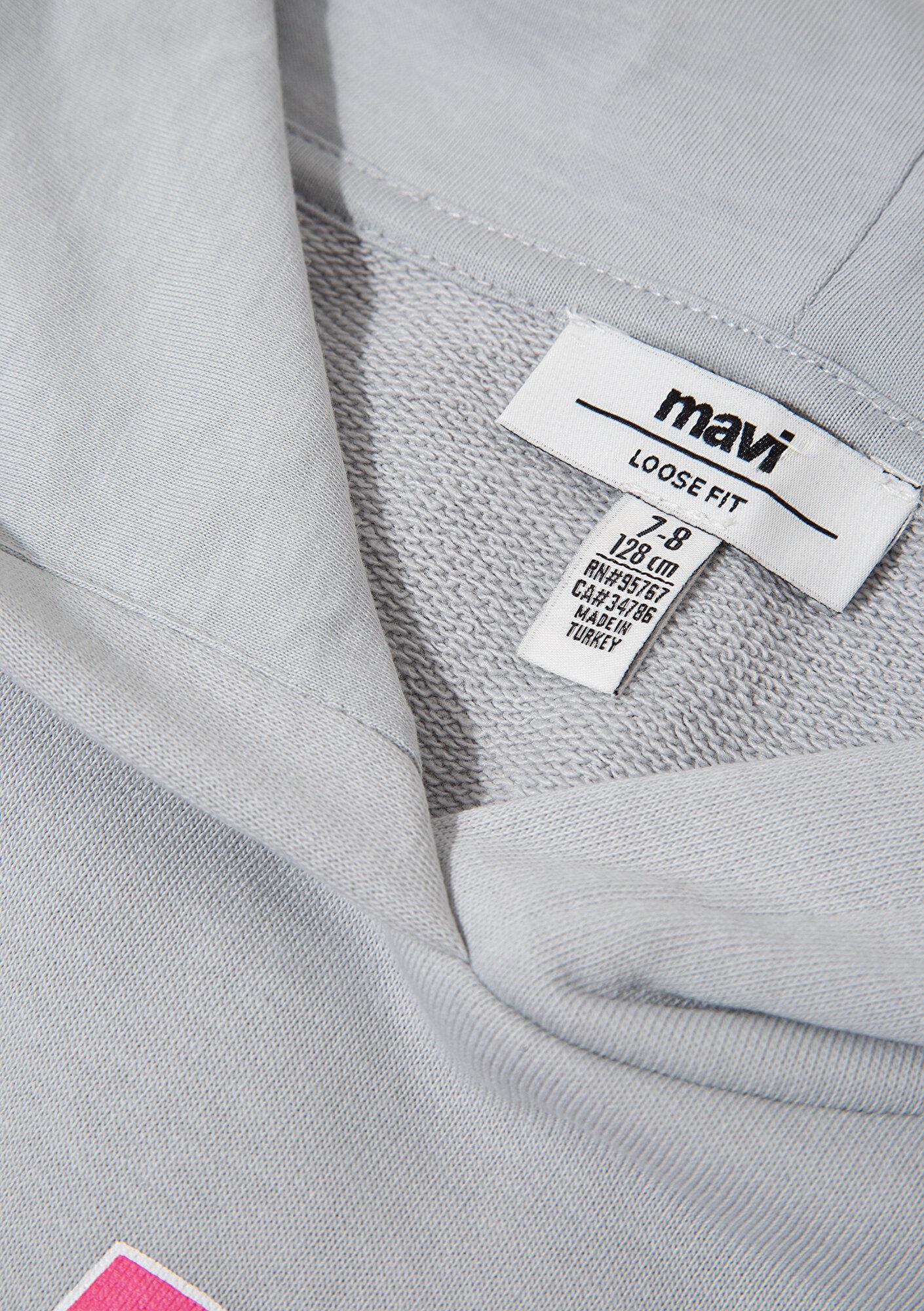 Mavi Mavi Logo Baskılı Kapüşonlu Gri Sweatshirt 7S10179-70075