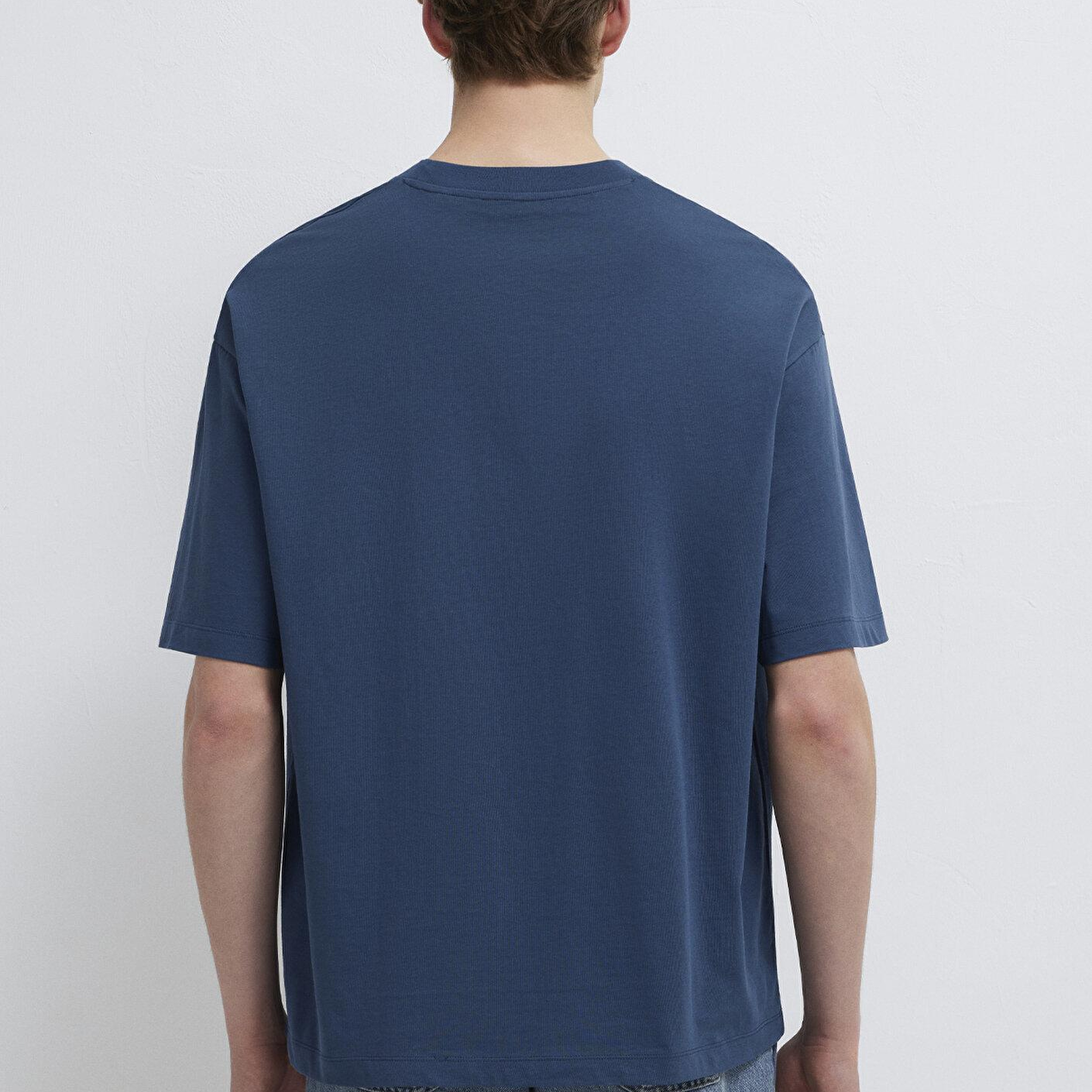 Mavi İstanbul Baskılı Mavi Tişört Oversize / Geniş Kesim 0613591-80790