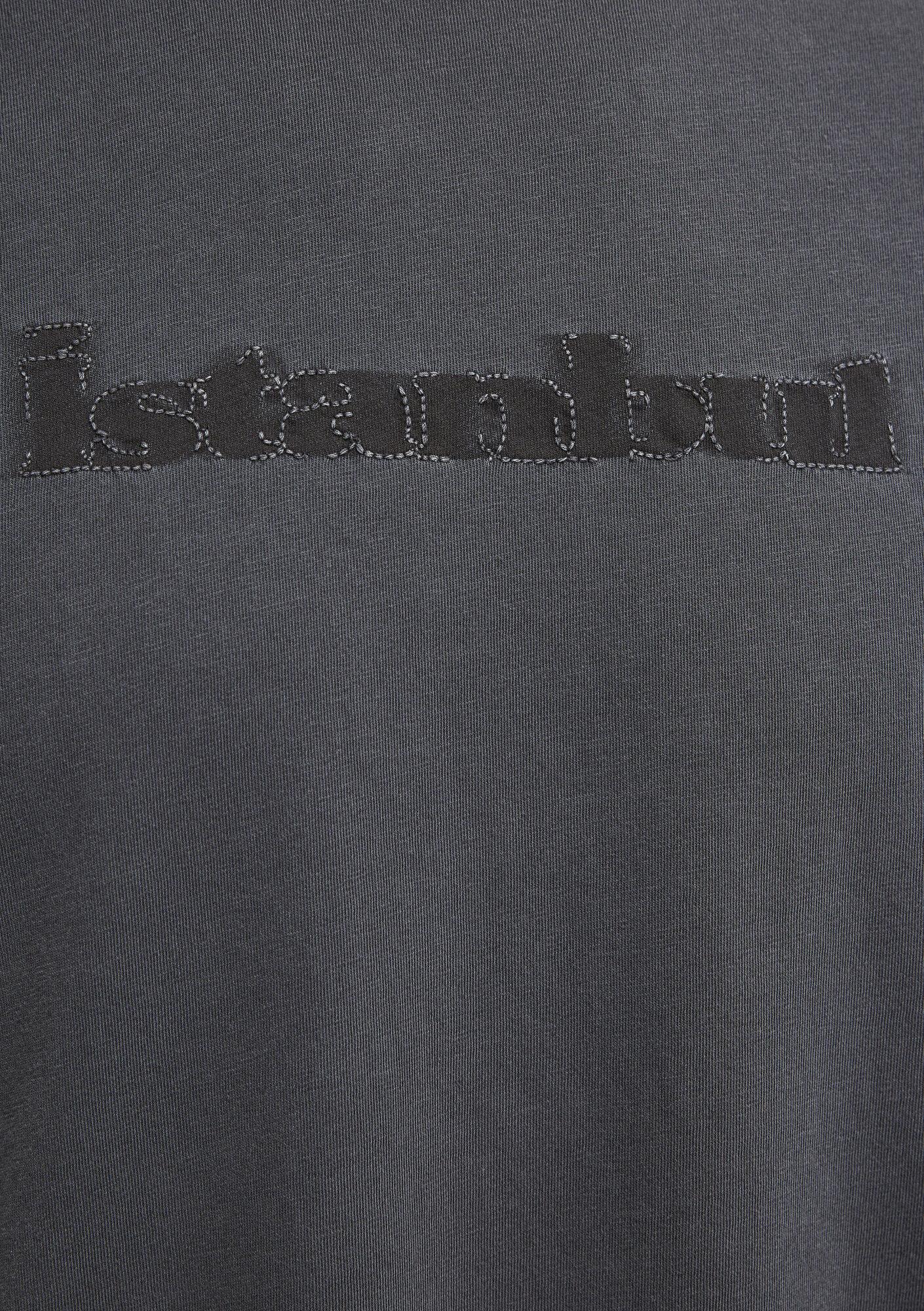 Mavi İstanbul Baskılı Antrasit Tişört Loose Fit / Bol Rahat Kesim 0613594-80106