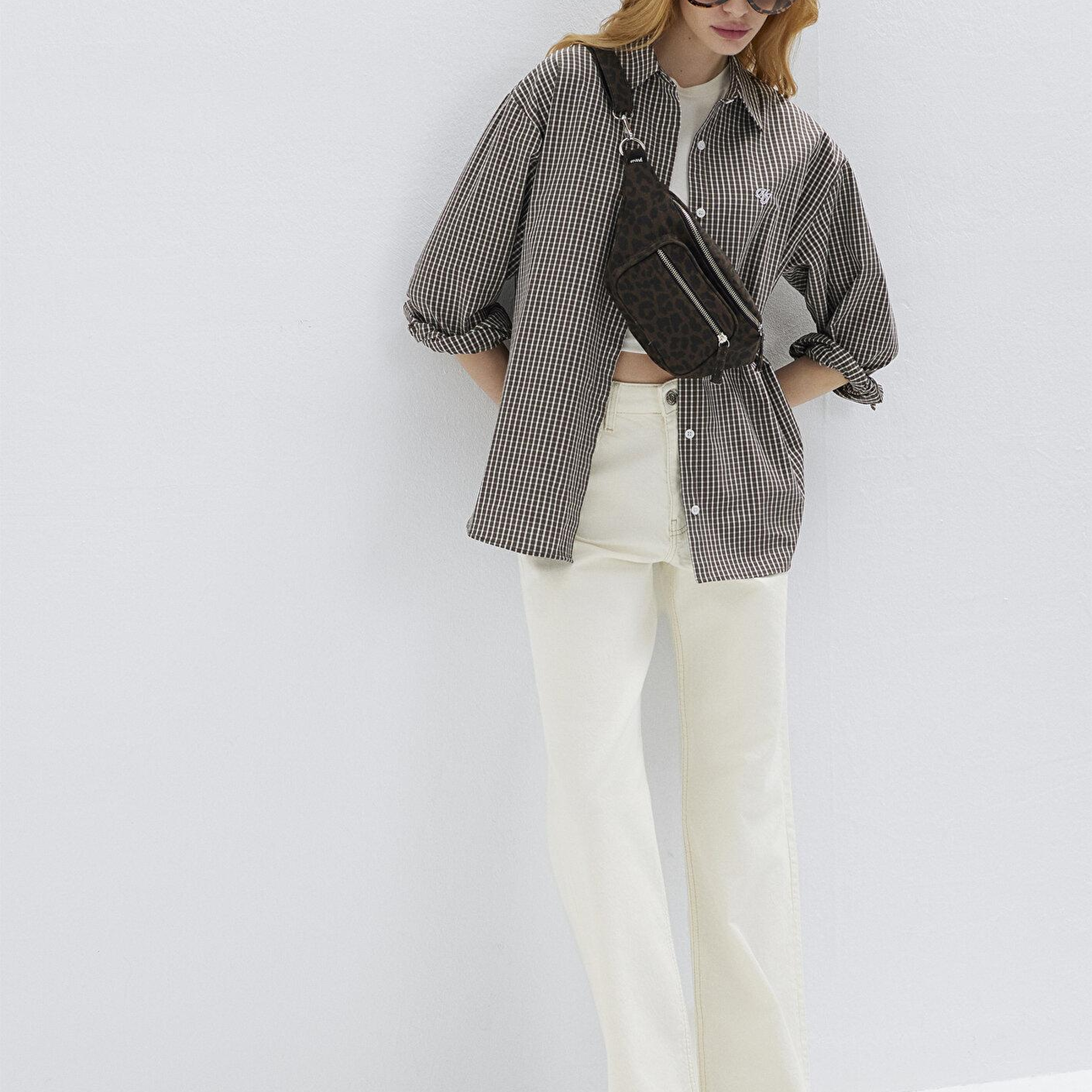 Mavi Pötikareli Kahverengi Gömlek Loose Fit / Bol Rahat Kesim 1211227-91742