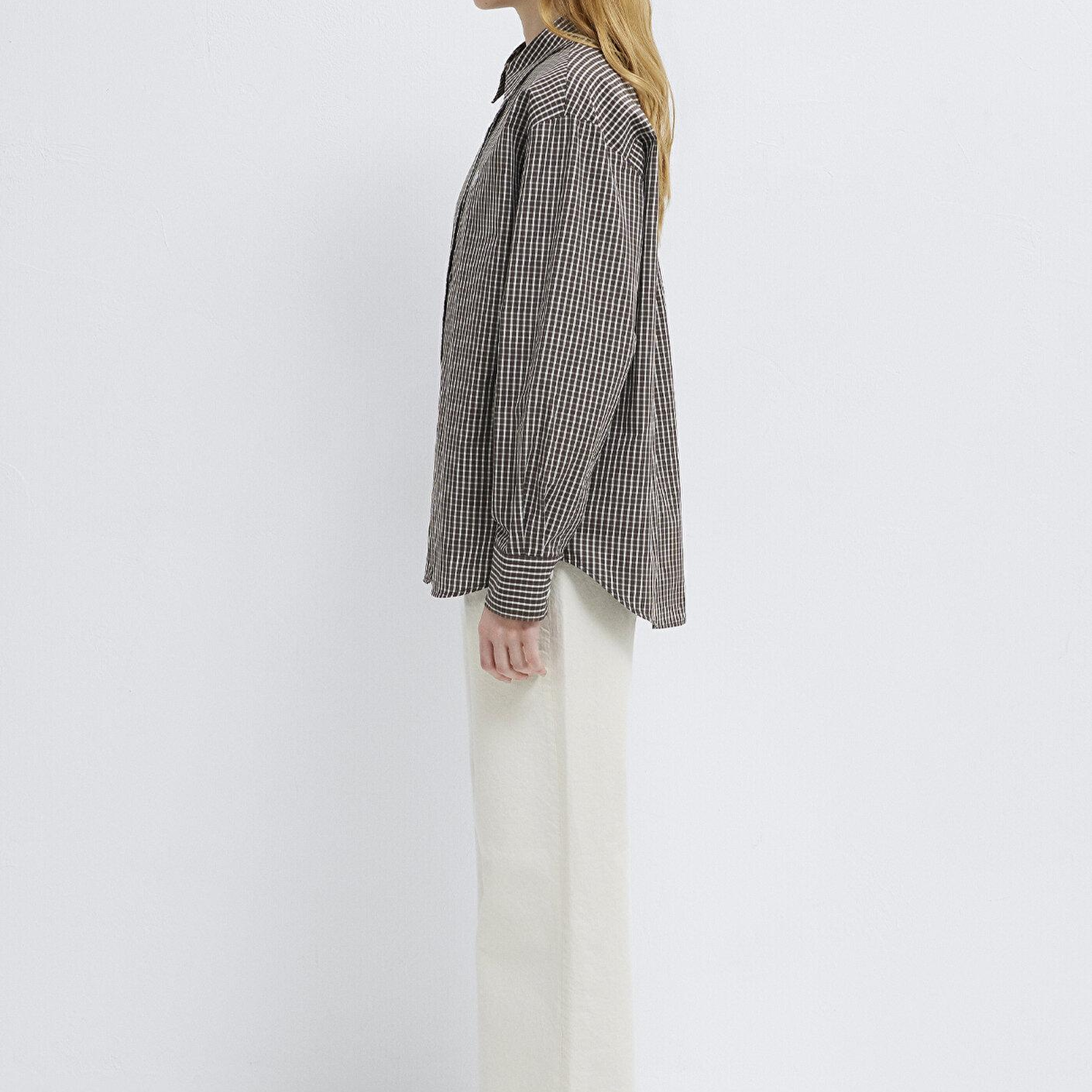 Mavi Pötikareli Kahverengi Gömlek Loose Fit / Bol Rahat Kesim 1211227-91742
