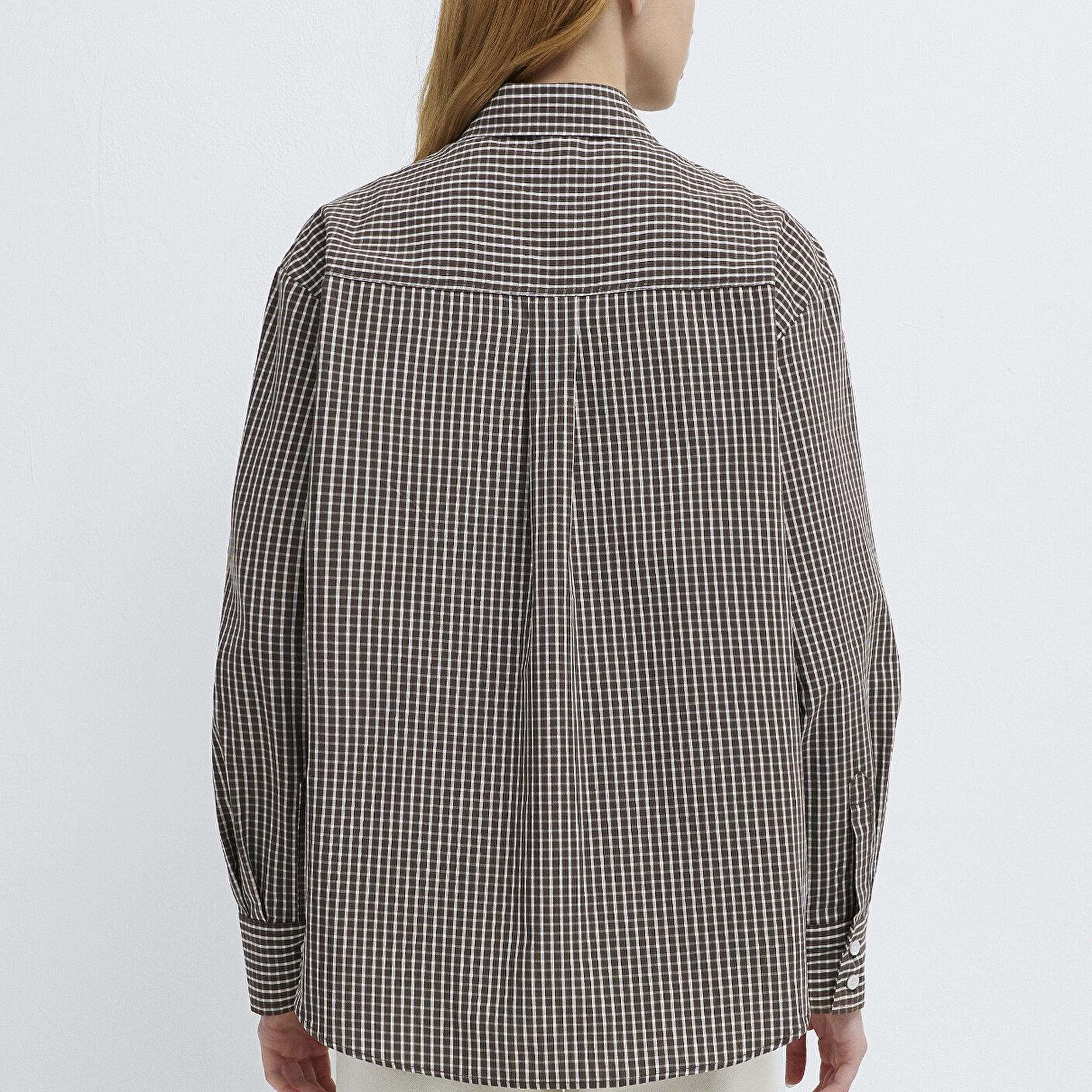 Mavi Pötikareli Kahverengi Gömlek Loose Fit / Bol Rahat Kesim 1211227-91742