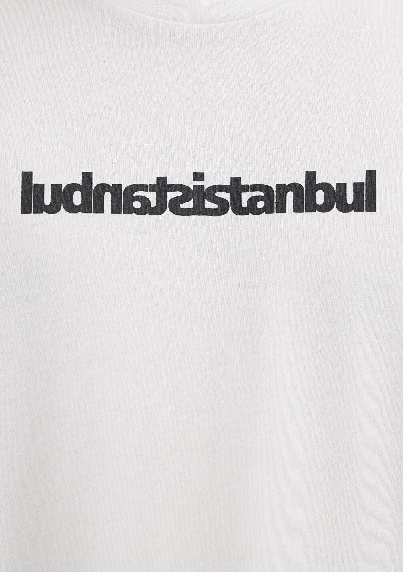 Mavi İstanbul Baskılı Ekru Tişört Oversize / Geniş Kesim 0613591-70057