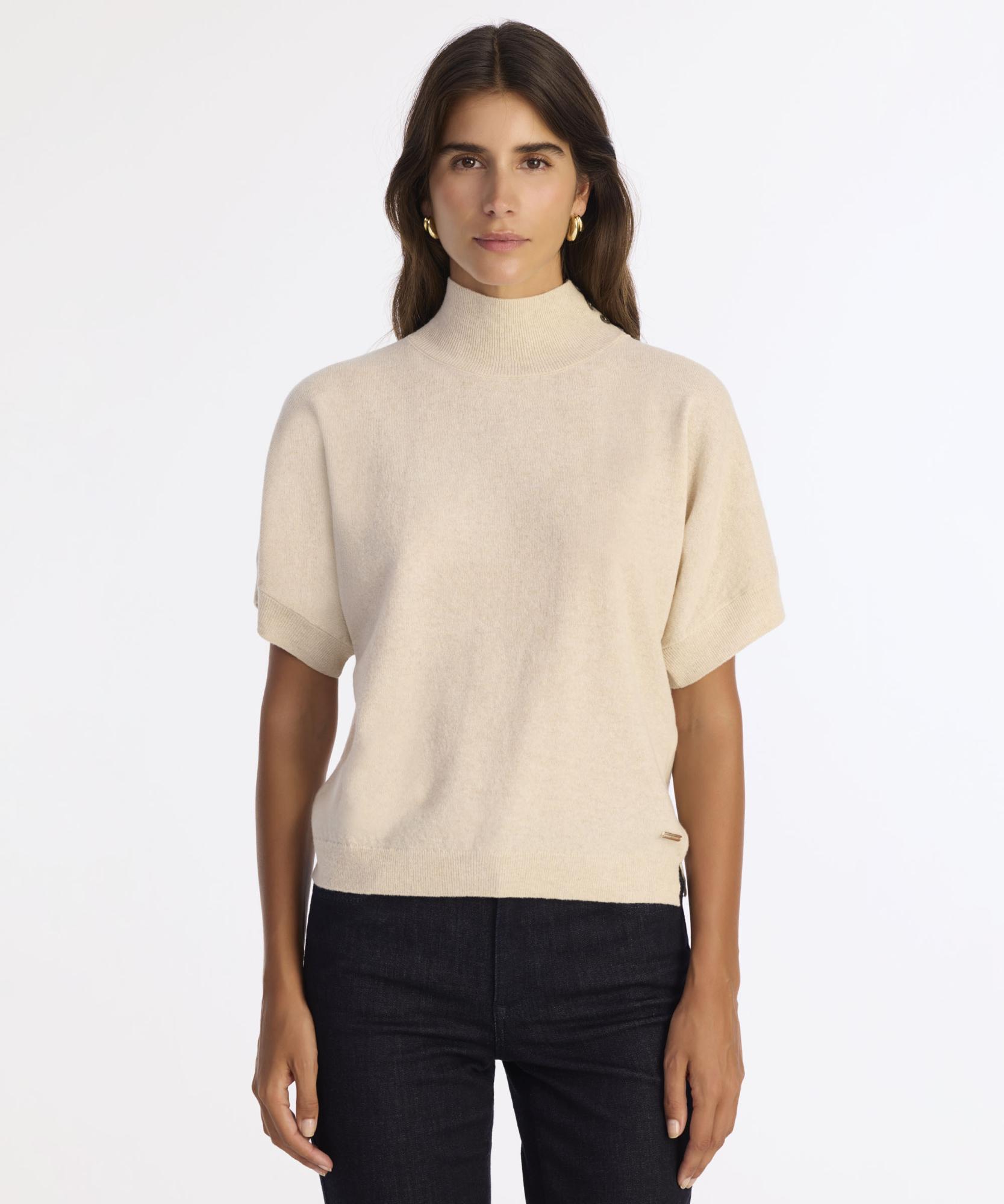 YARGICI Yün Kaşmir Geniş Dik Yaka Kısa Kol Kazak