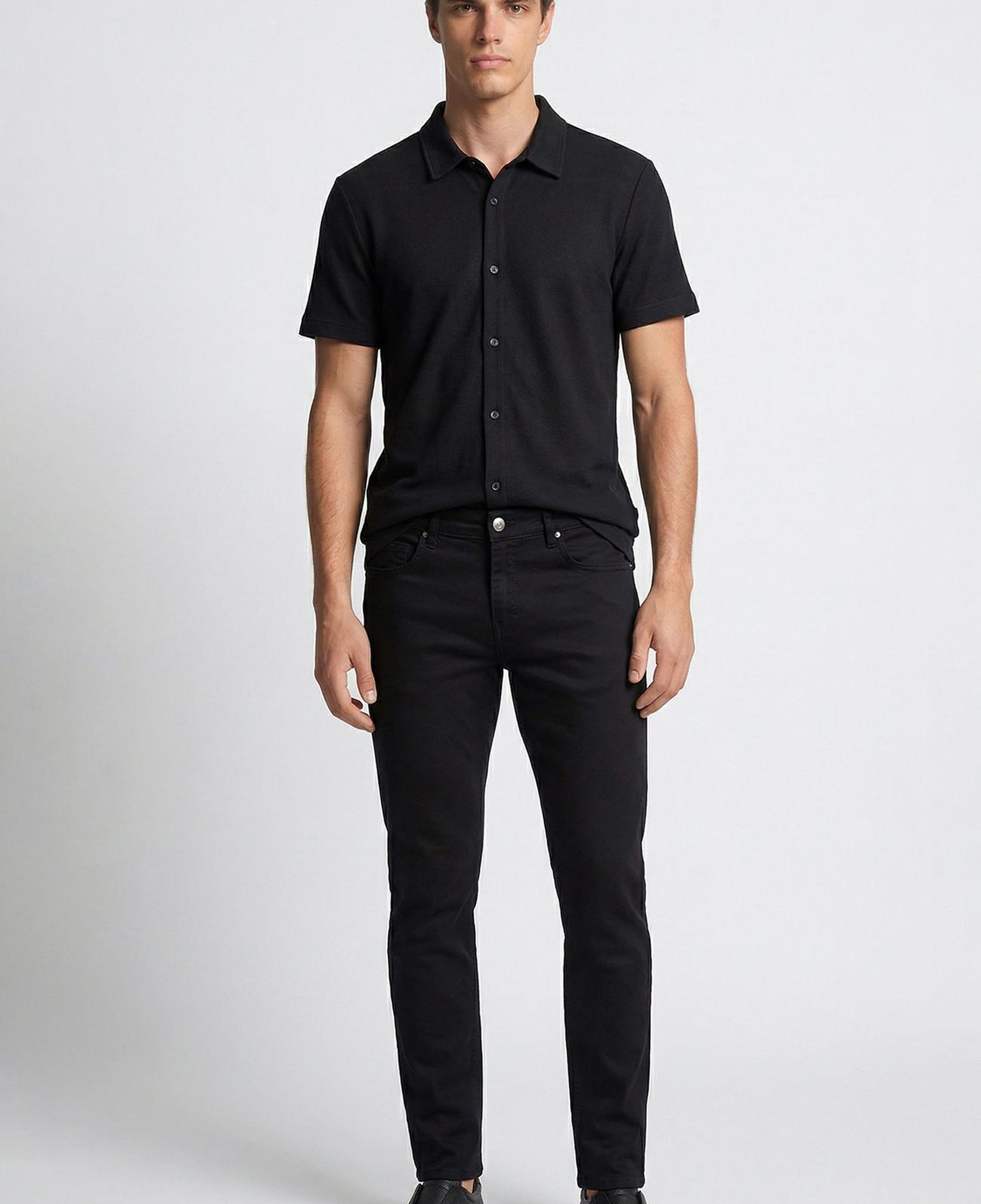 Network Erkek Siyah Slim Fit Armür Desen Pantolon