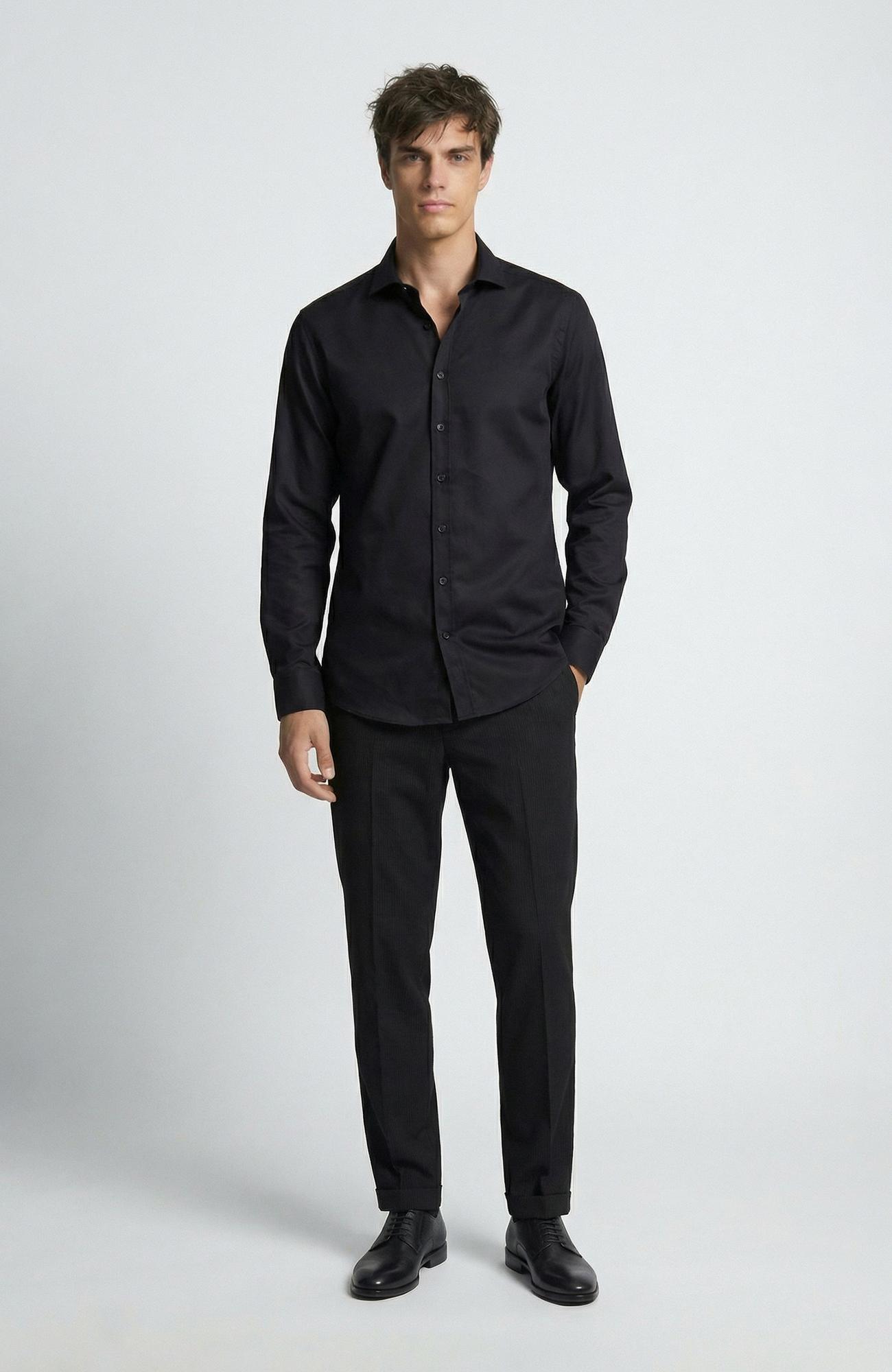 Network Erkek Slim Fit Düz Pamuk Saten Gömlek