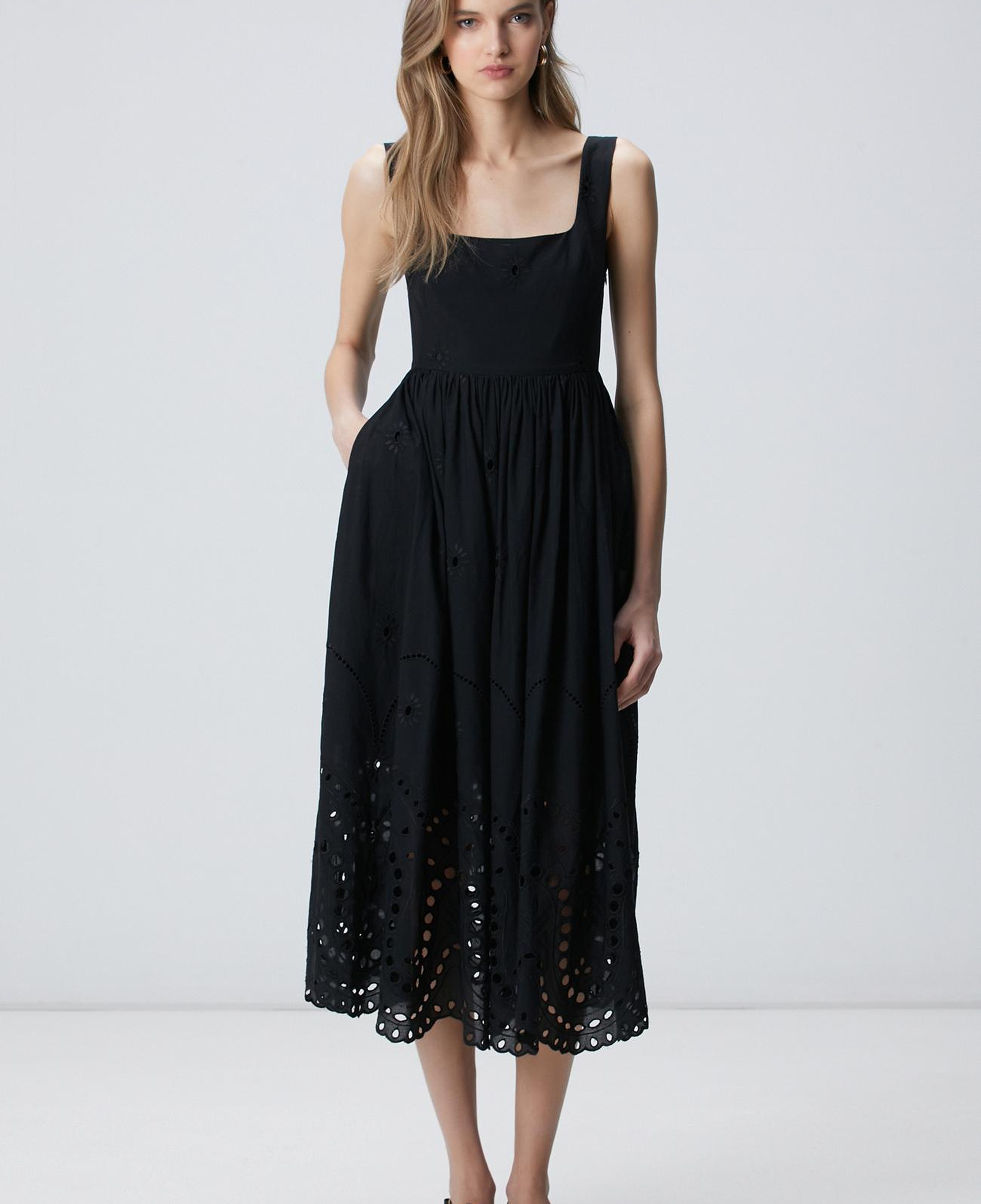 Network Kadın Siyah Güpürlü Maksi Elbise