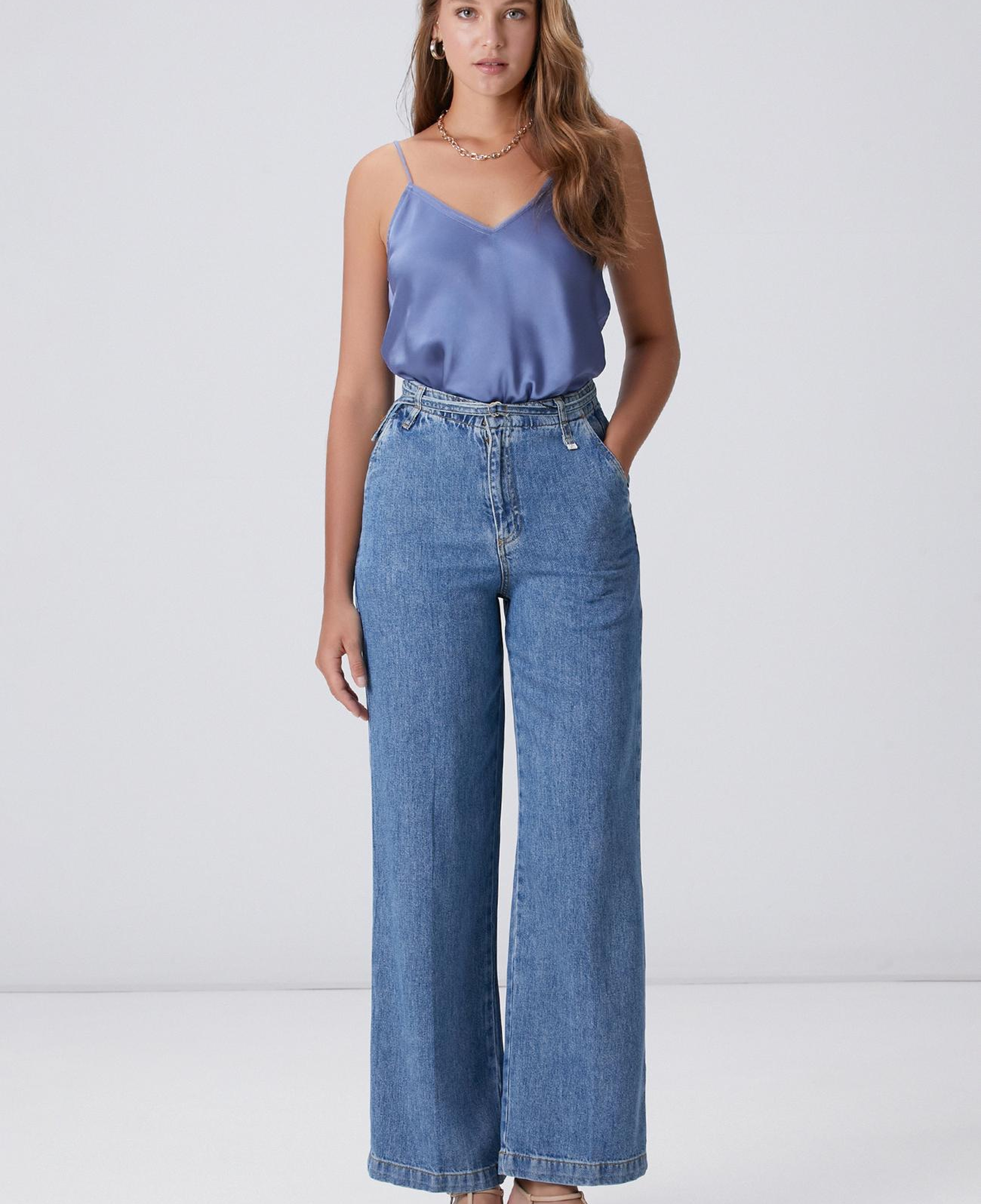 Network Kadın İndigo Mavi Wide Straight Tencel Denim Pantolon