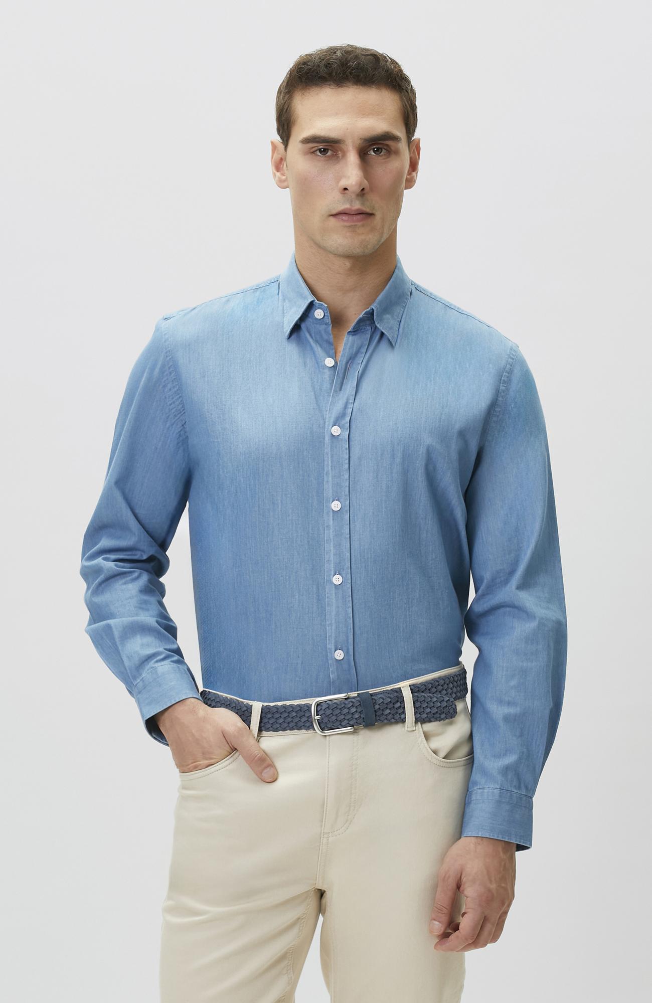 Network Erkek Açık Mavi Lyocelli Denim Look Gömlek