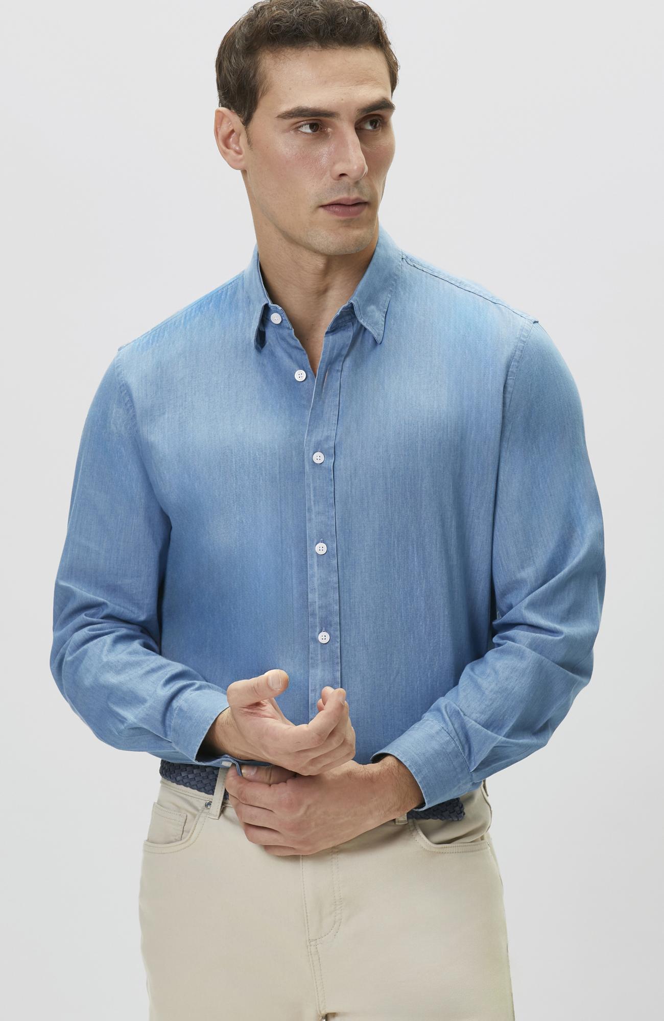 Network Erkek Açık Mavi Lyocelli Denim Look Gömlek