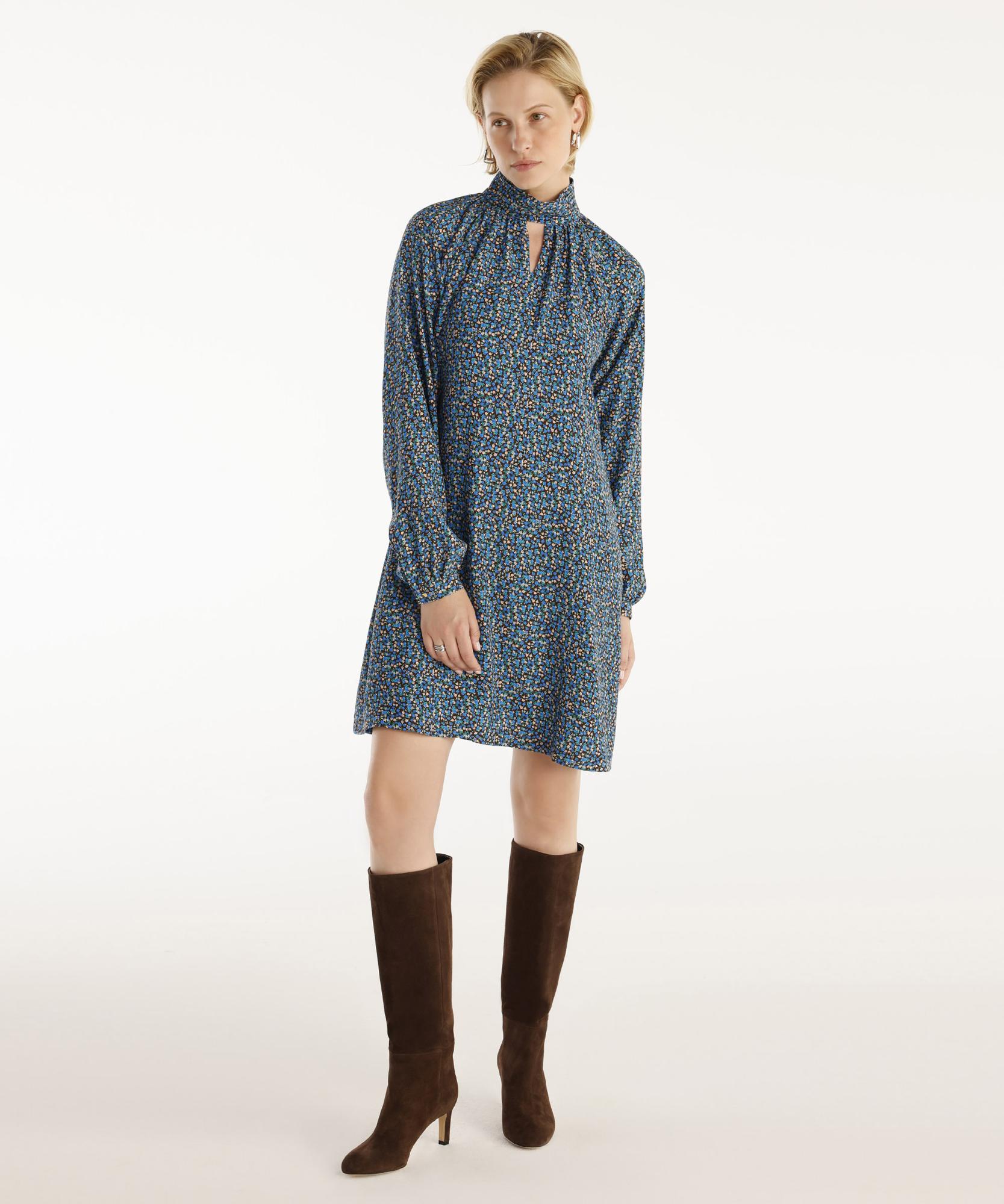 YARGICI Yakası Pliseli Uzun Balon Kollu Kısa Elbise