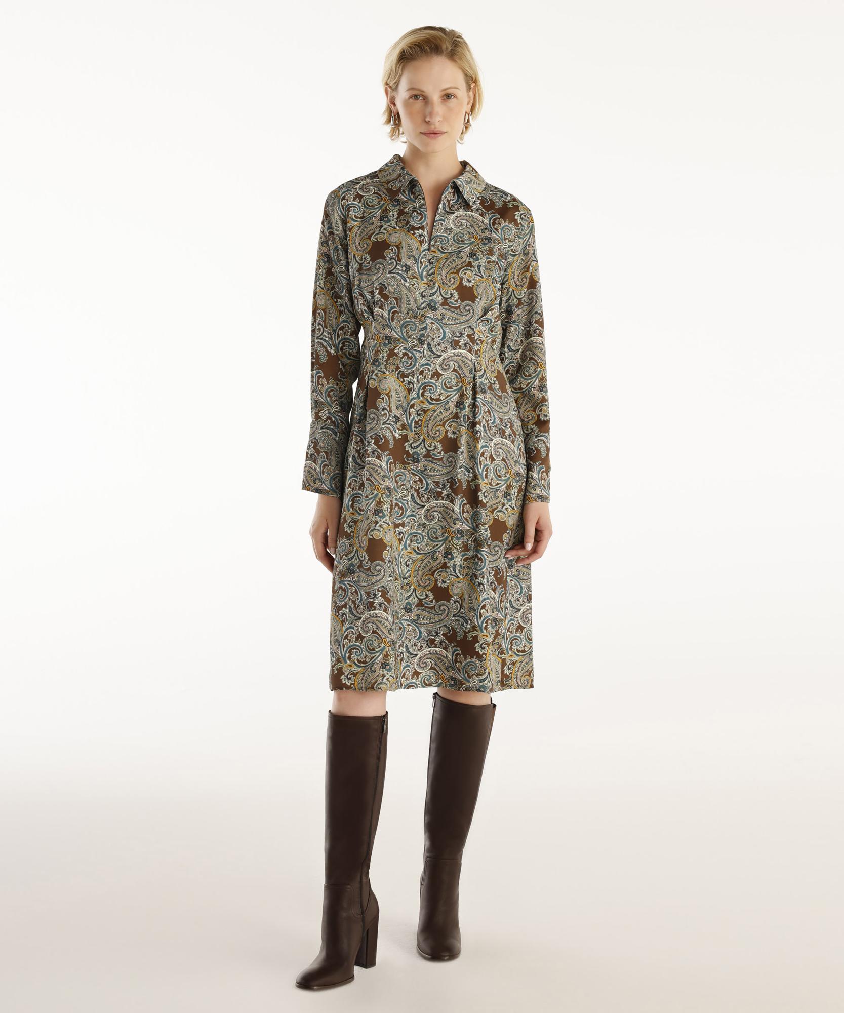 YARGICI Pensli Uzun Kollu Yakası Fermuarlı Elbise