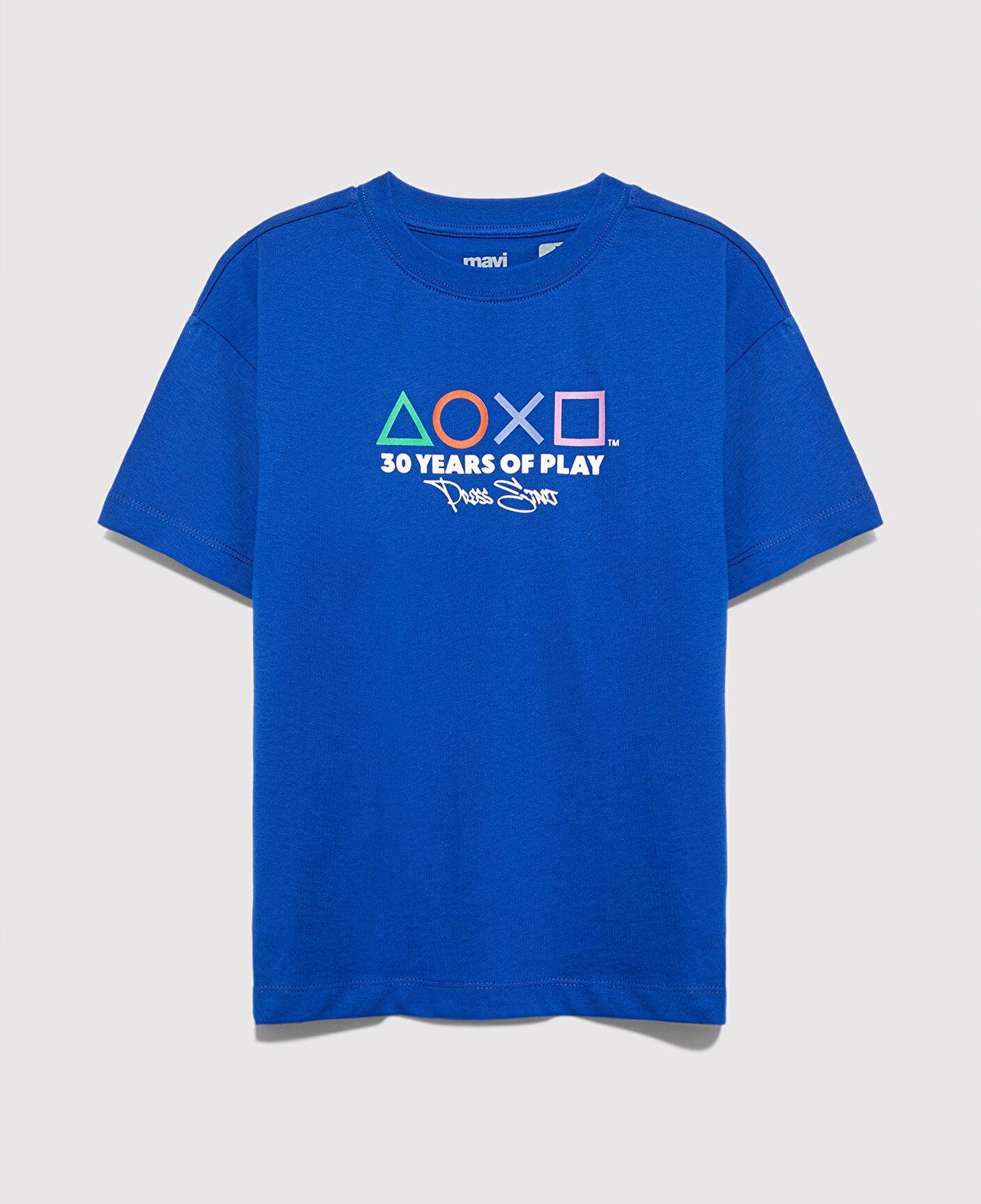 Mavi PlayStation Baskılı Mavi Tişört Loose Fit / Bol Rahat Kesim 6610422-70896