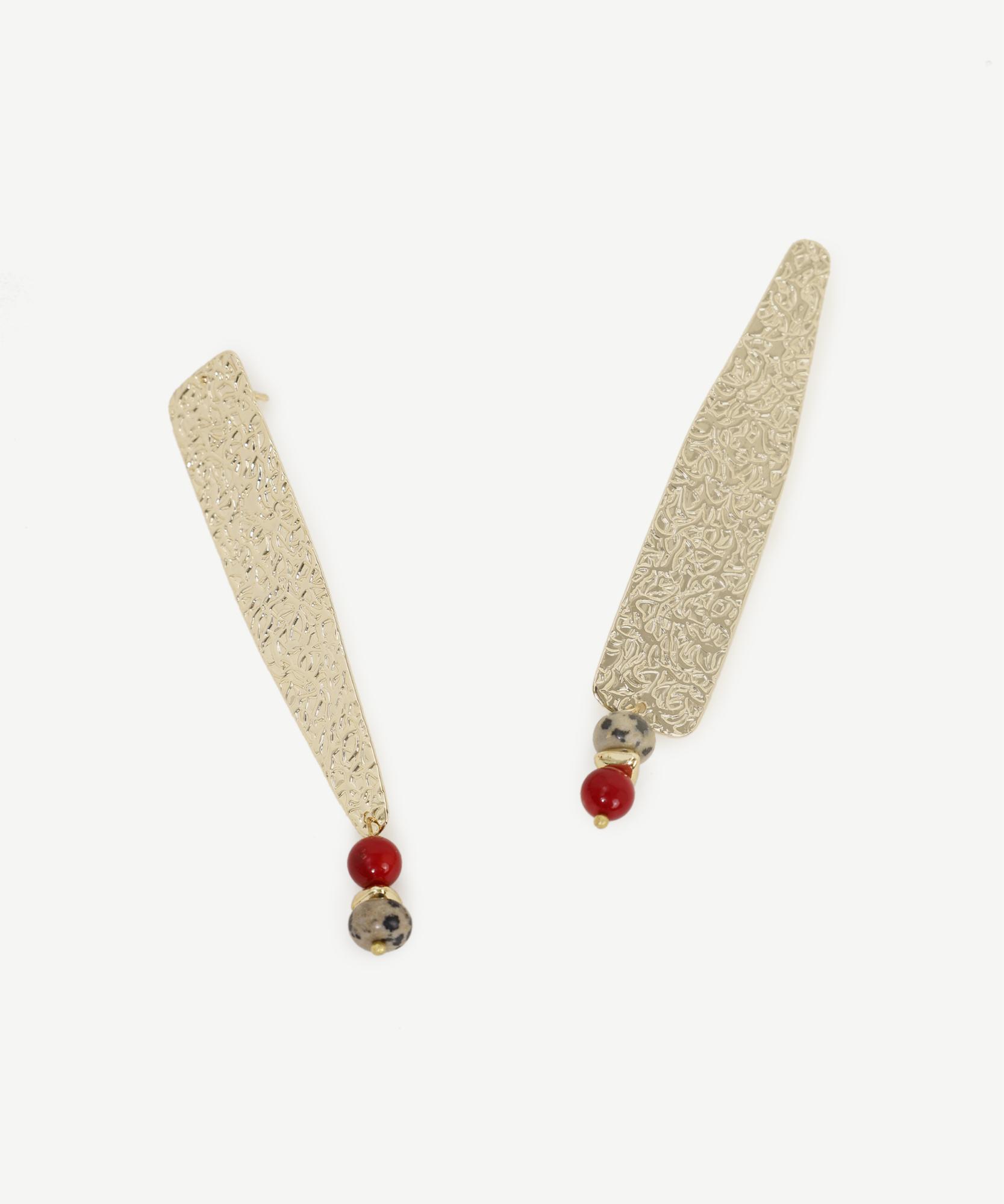 YARGICI Dokulu Metal Detaylı Asimetrik Doğal Taş Küpe