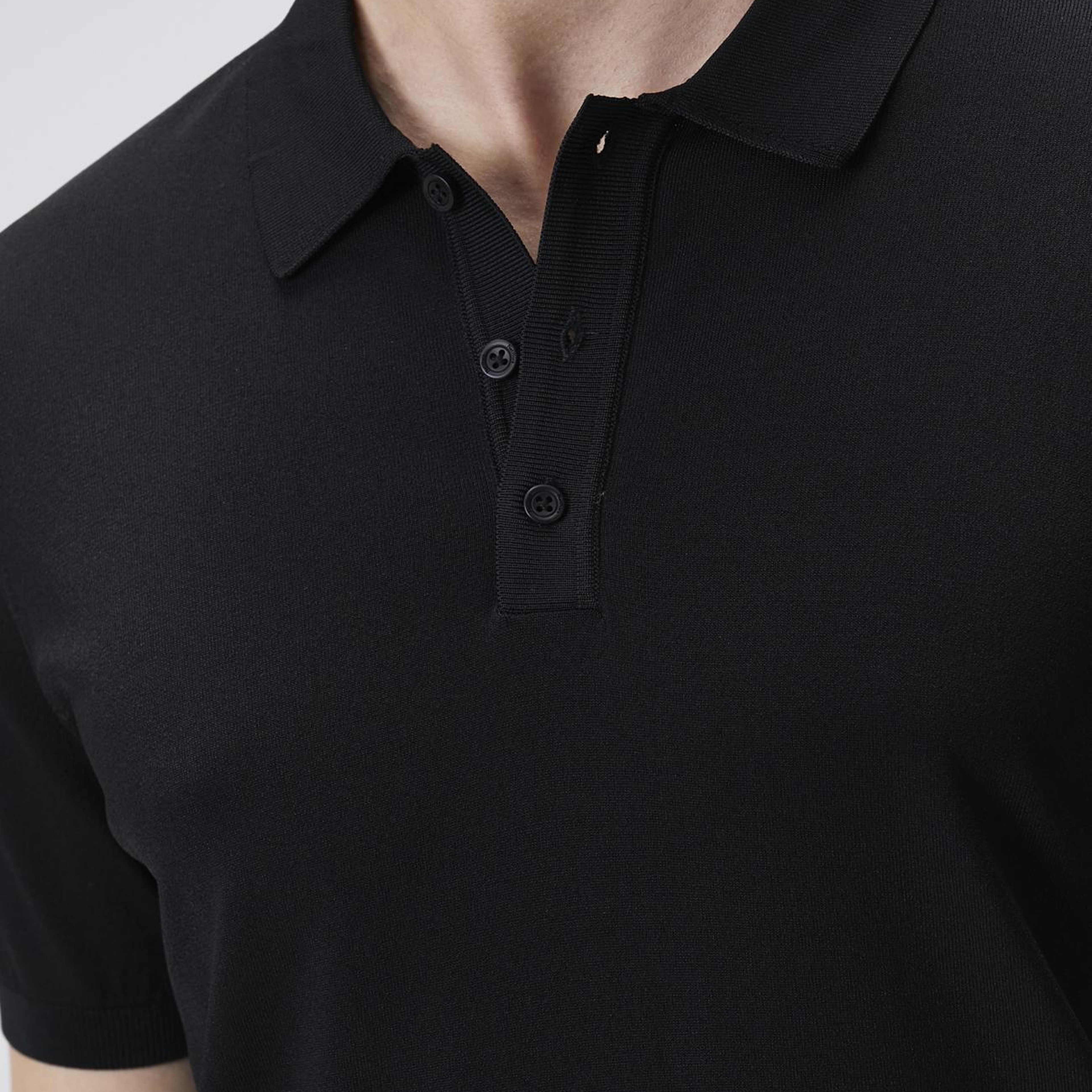 Network Erkek Siyah Polo Yaka Kısa Kol Rayon Kazak