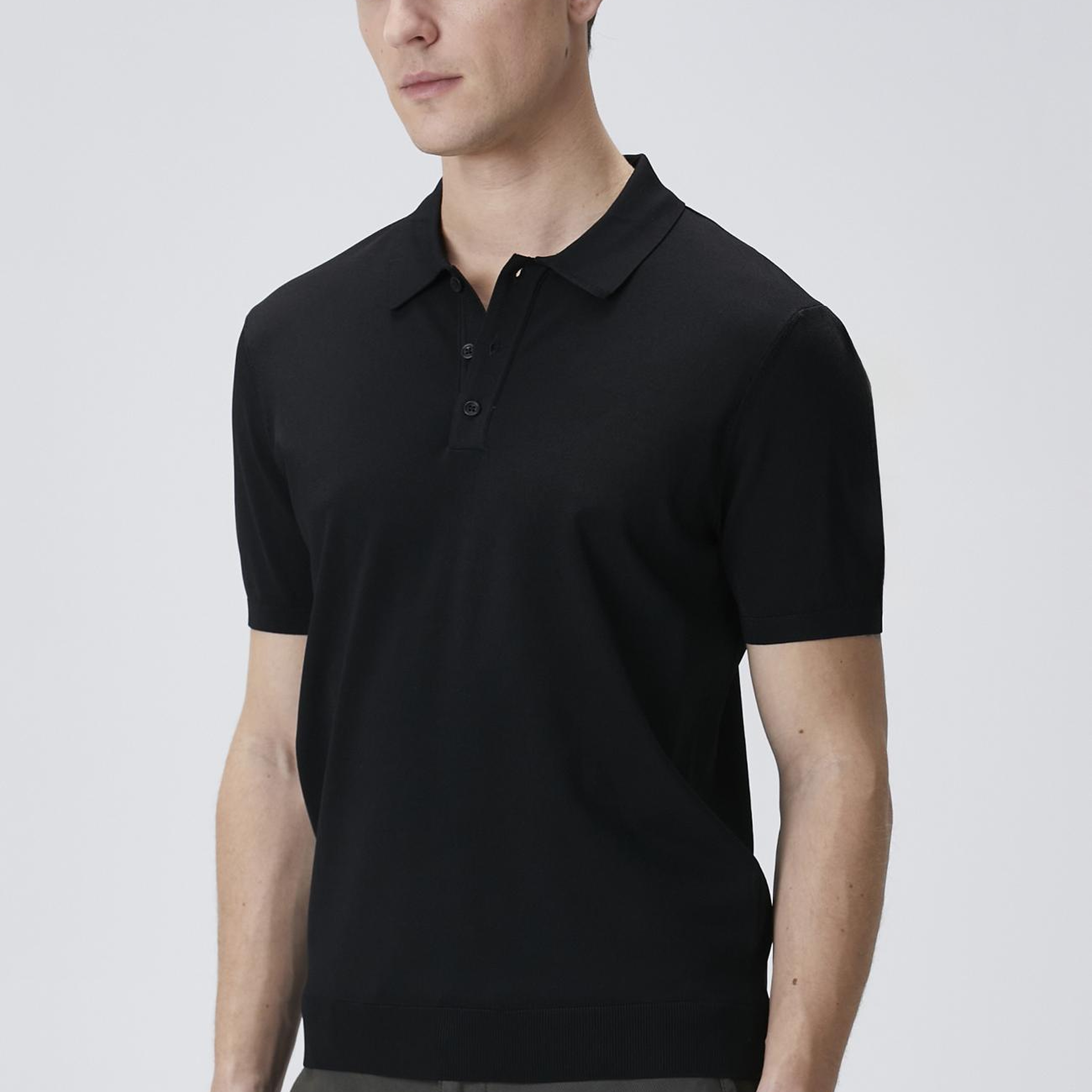 Network Erkek Siyah Polo Yaka Kısa Kol Rayon Kazak