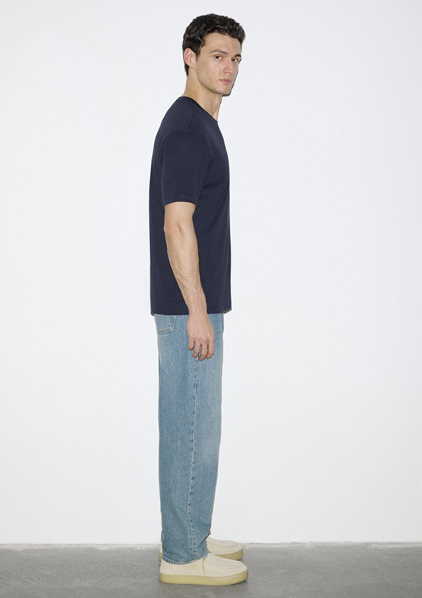 Mavi Lacivert Basic Tişört Loose Fit / Bol Rahat Kesim 0613168-83699