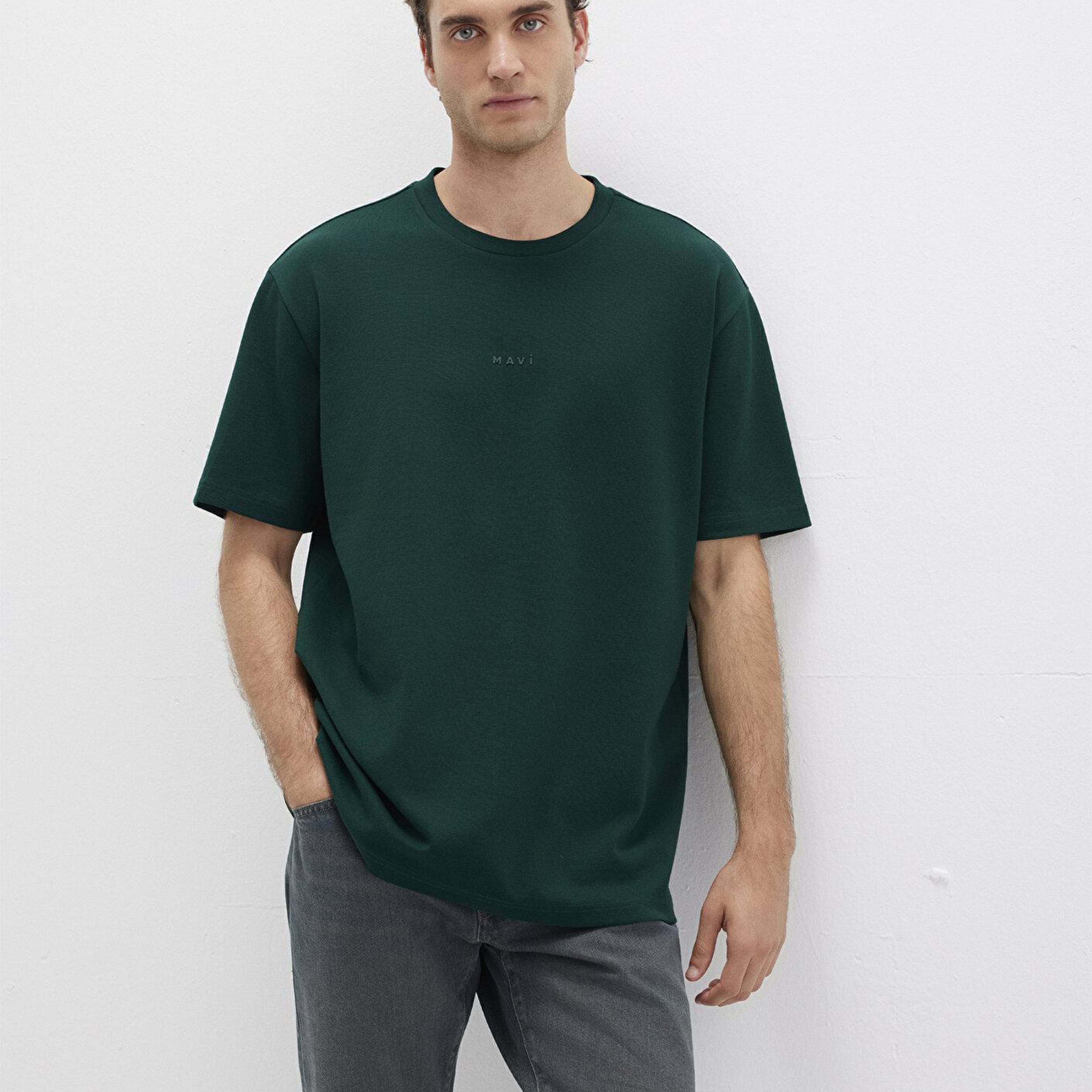 Mavi Mavi Logo Baskılı Yeşil Tişört Loose Fit / Bol Rahat Kesim 0613250-71929