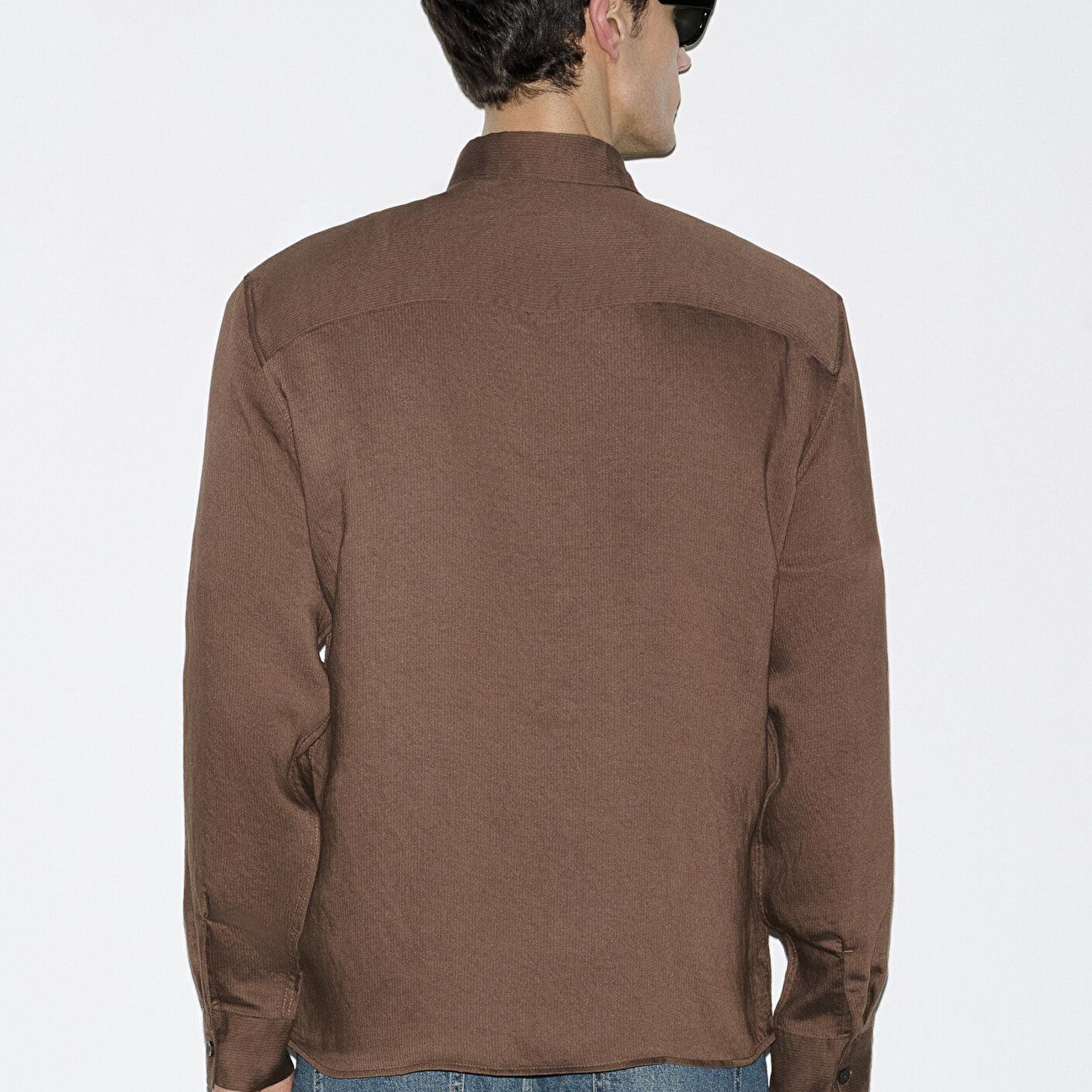 Mavi Dokulu Kahverengi Gömlek Regular Fit / Normal Kesim 0211877-91414