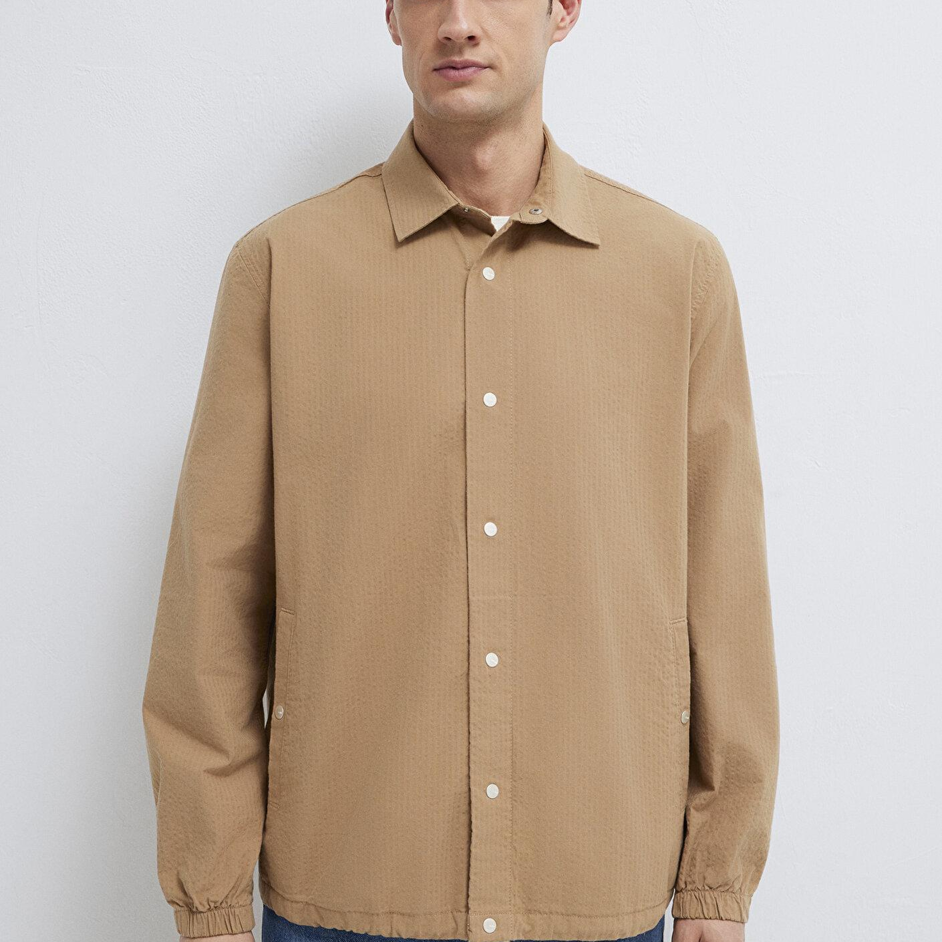 Mavi Cepli Kahverengi Gömlek Loose Fit / Bol Rahat Kesim 0211871-88616