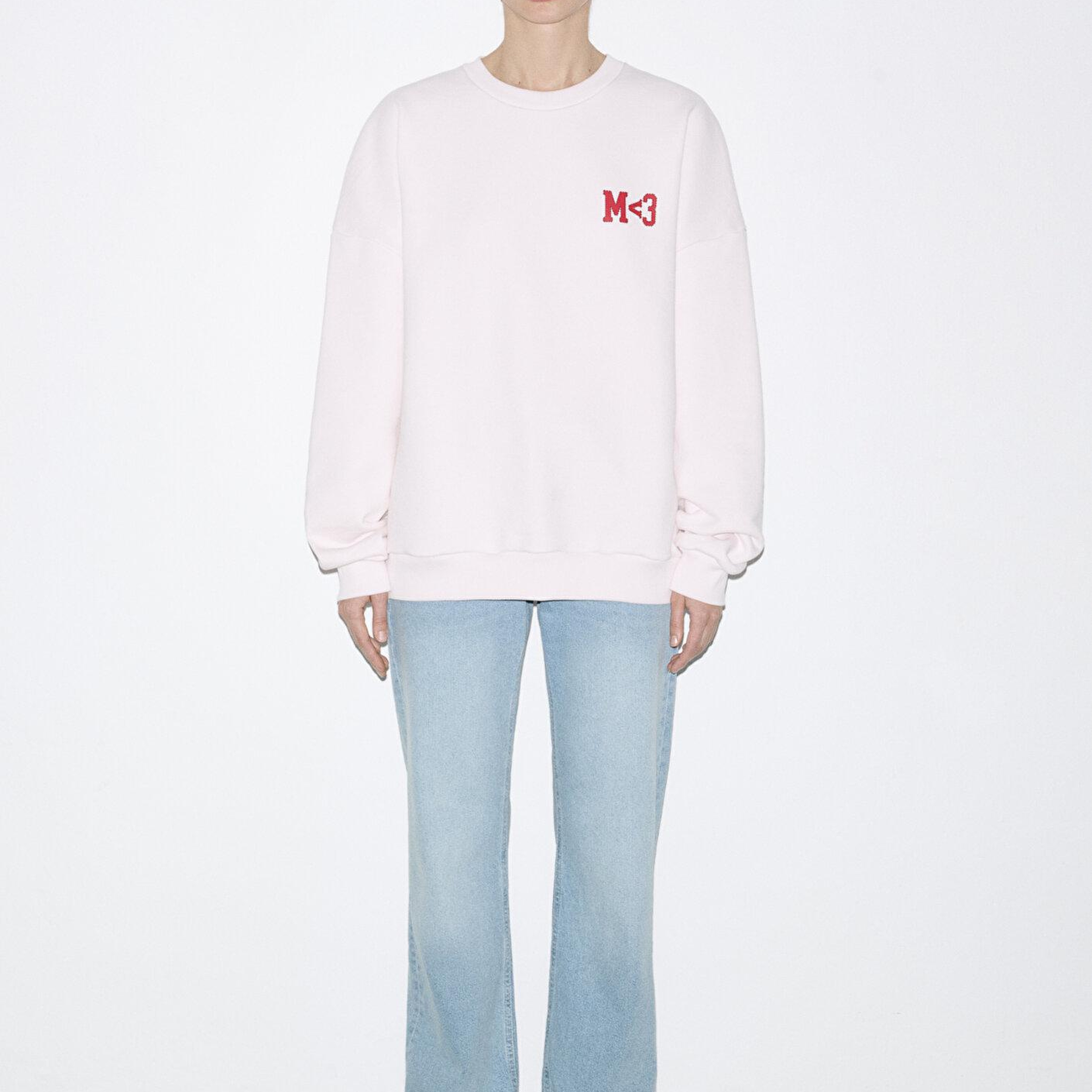 Mavi M Kalp İşlemeli Bisiklet Yaka Pembe Sweatshirt 0S10577-70989