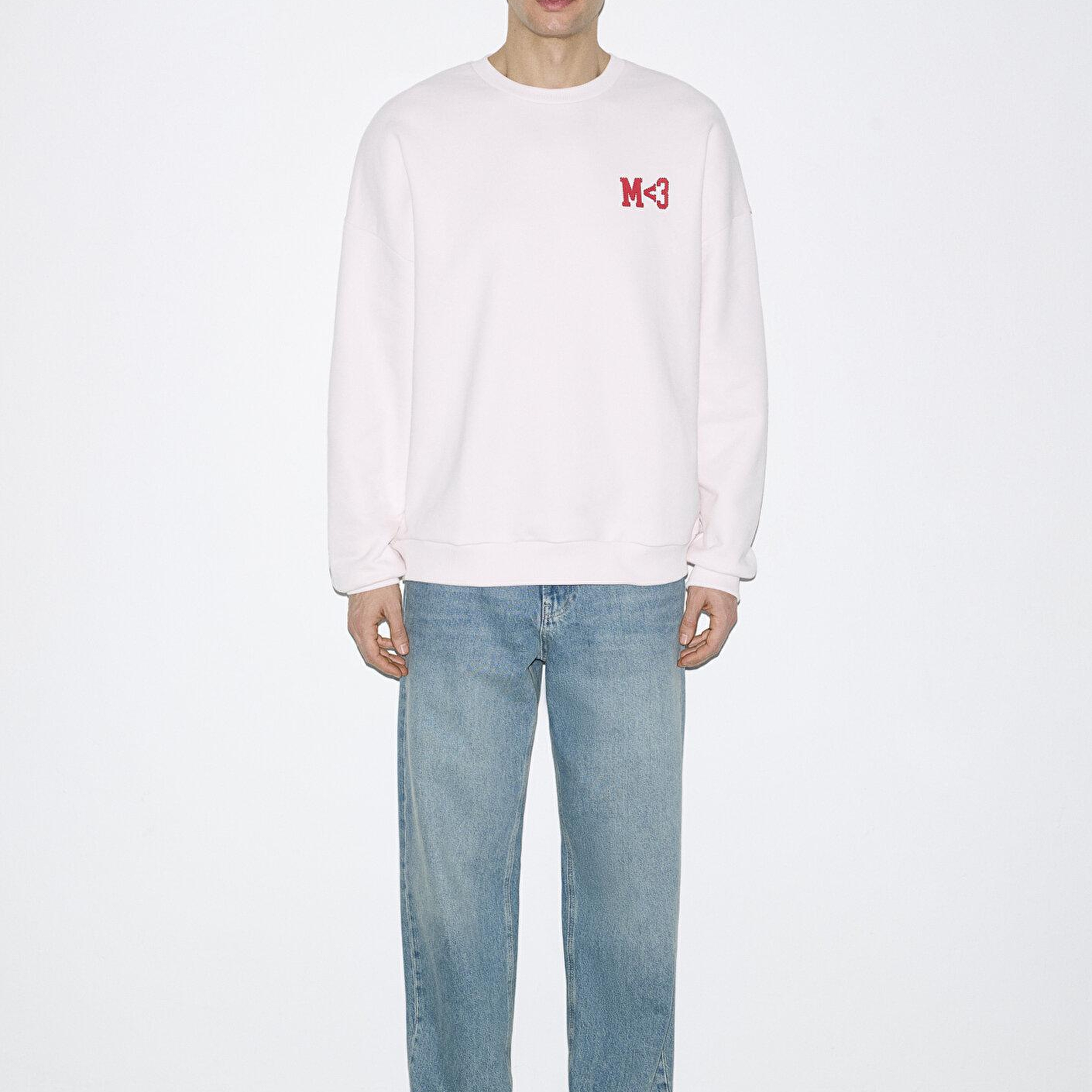 Mavi M Kalp İşlemeli Bisiklet Yaka Pembe Sweatshirt 0S10577-70989