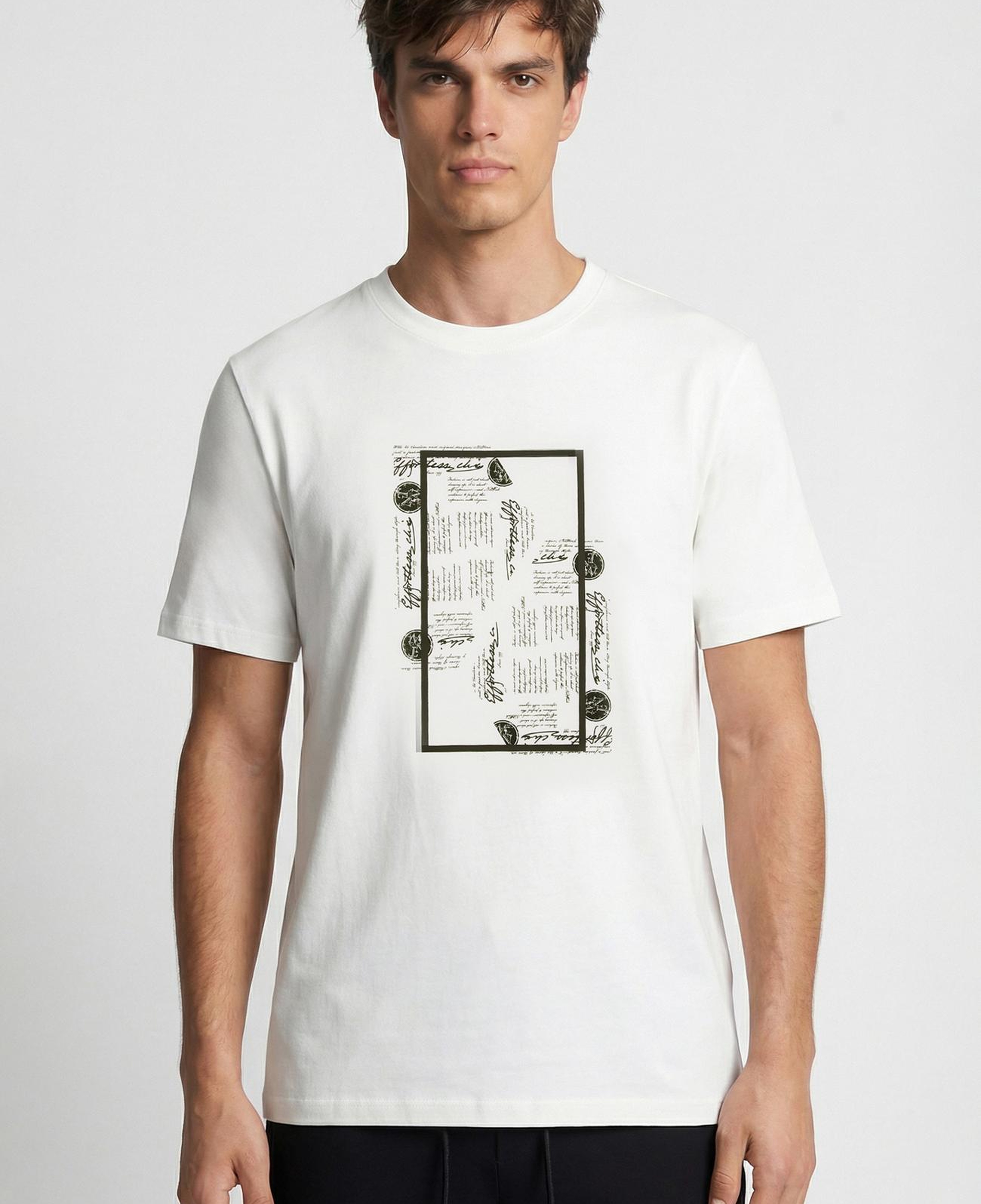 Network Erkek Beyaz Mühür Baskı Detaylı T-shirt