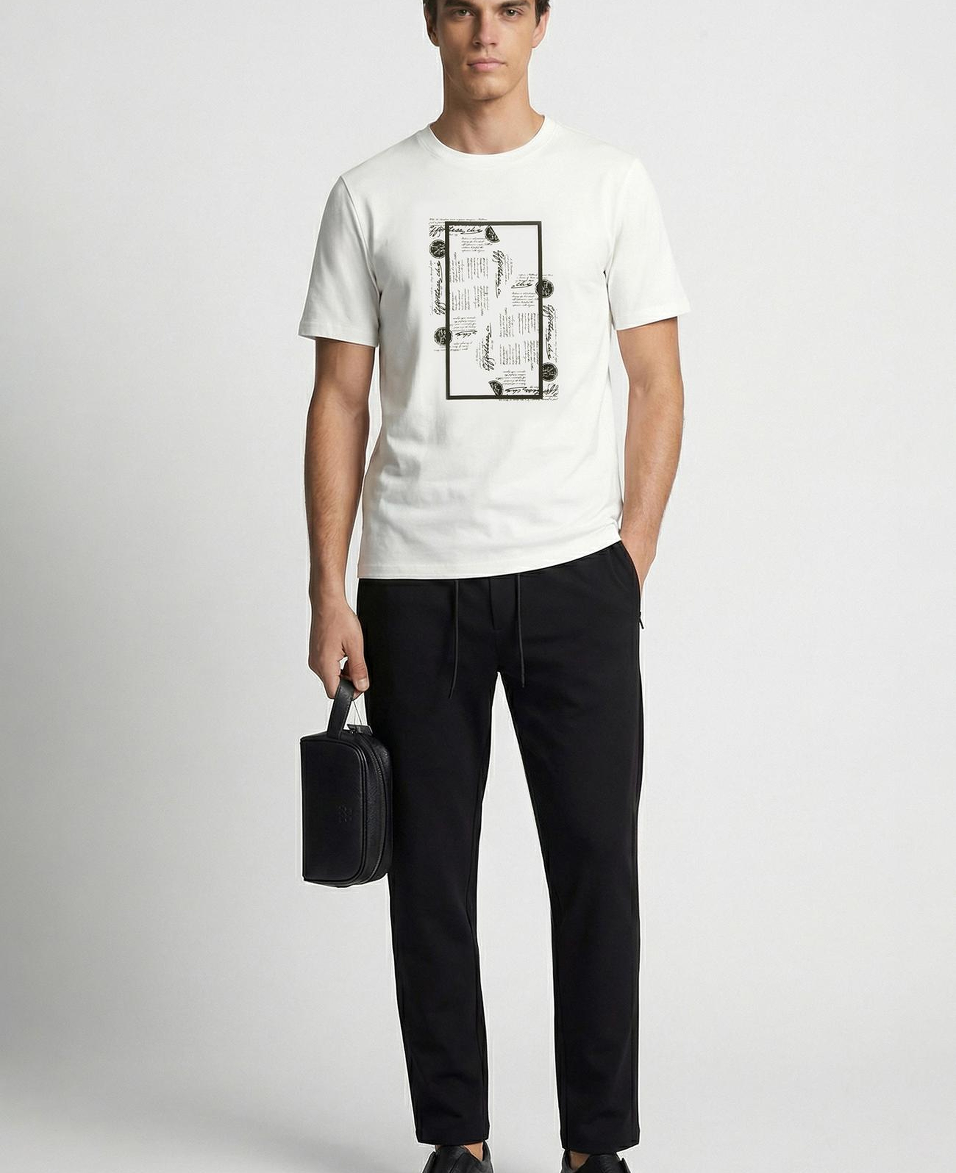 Network Erkek Beyaz Mühür Baskı Detaylı T-shirt