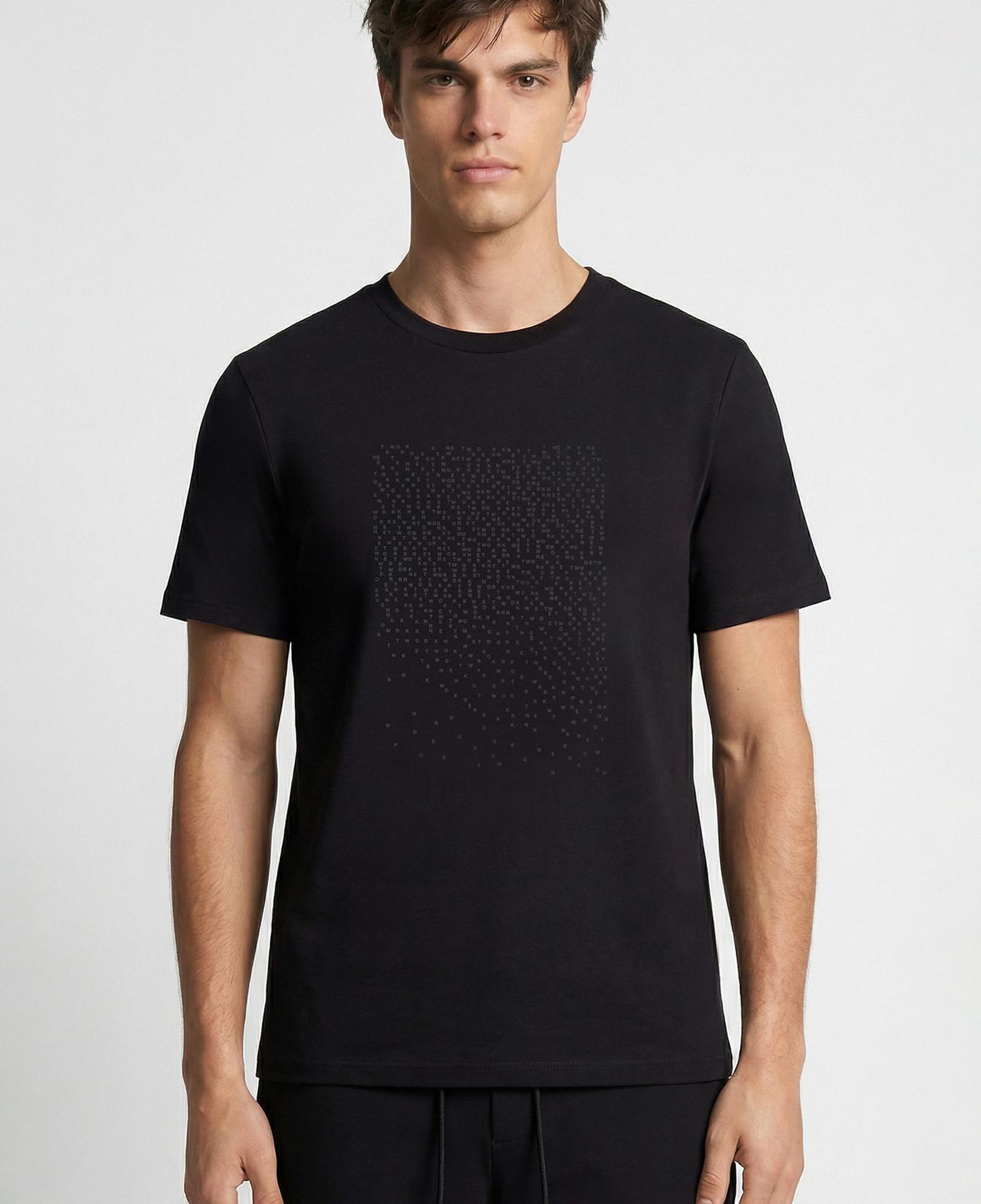 Network Erkek N-Tech Siyah Mini Harf Baskılı T-shirt