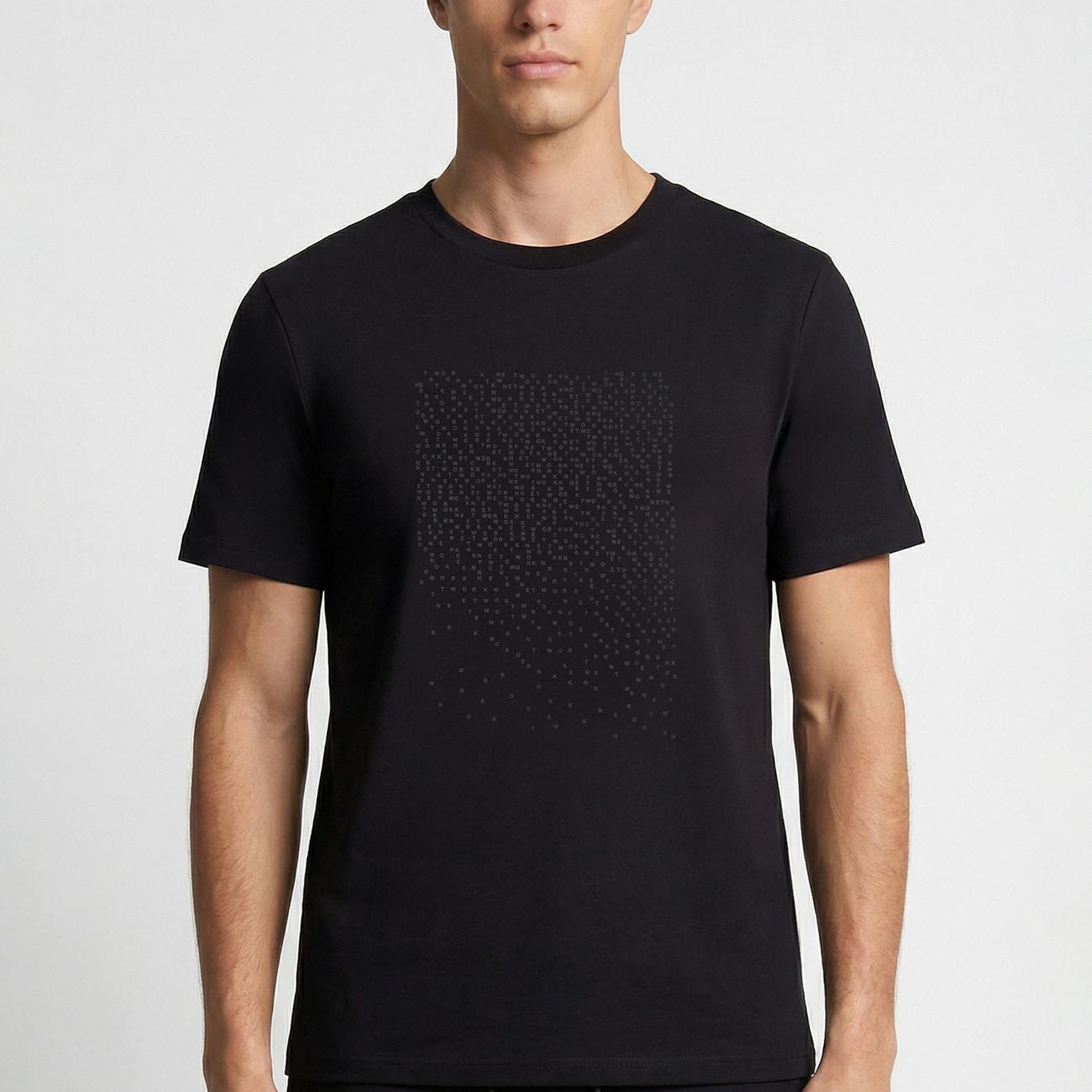 Network Erkek N-Tech Siyah Mini Harf Baskılı T-shirt