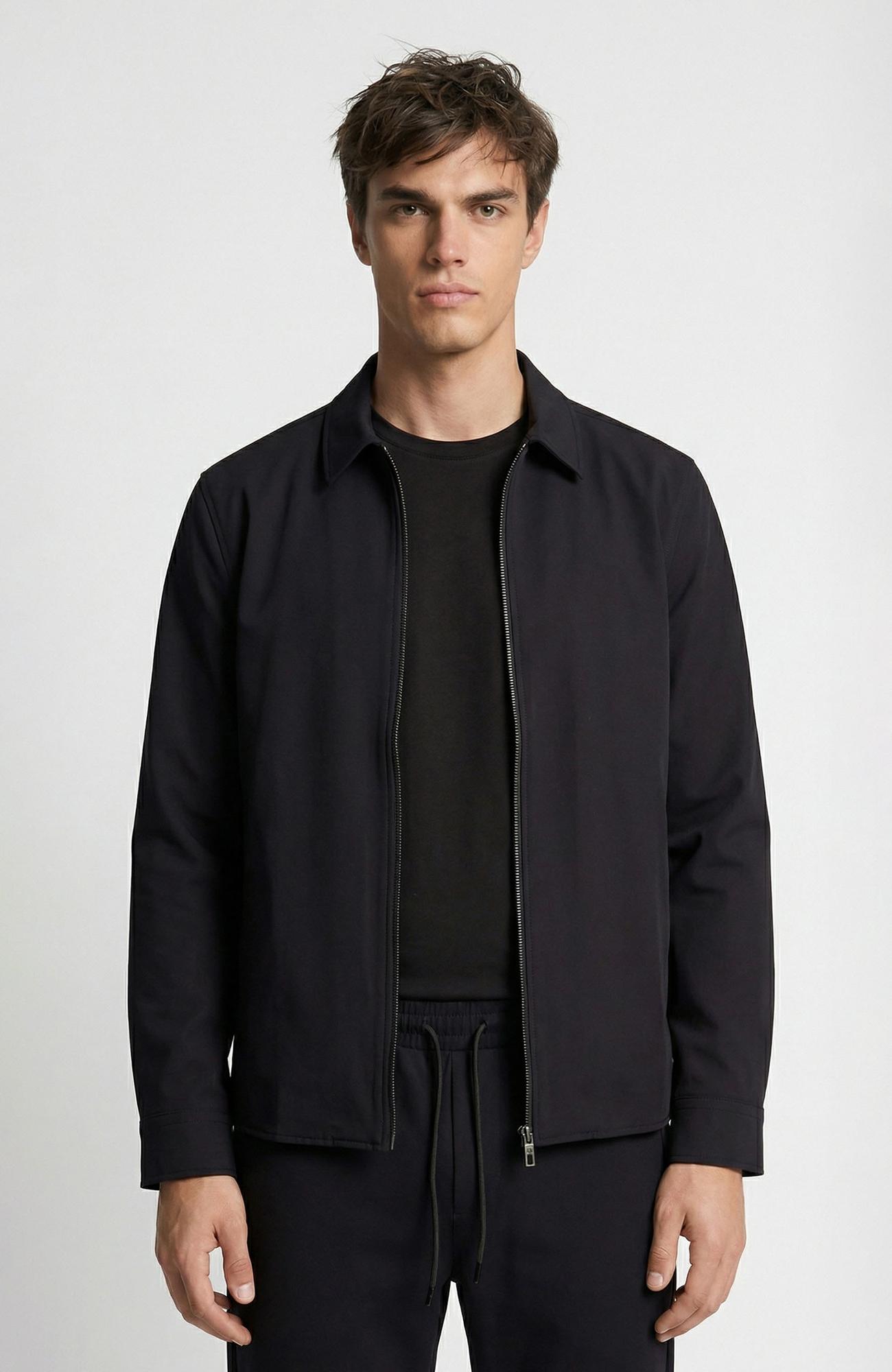 Network Erkek Siyah Slim Fit Cep Detaylı Dış Gömlek