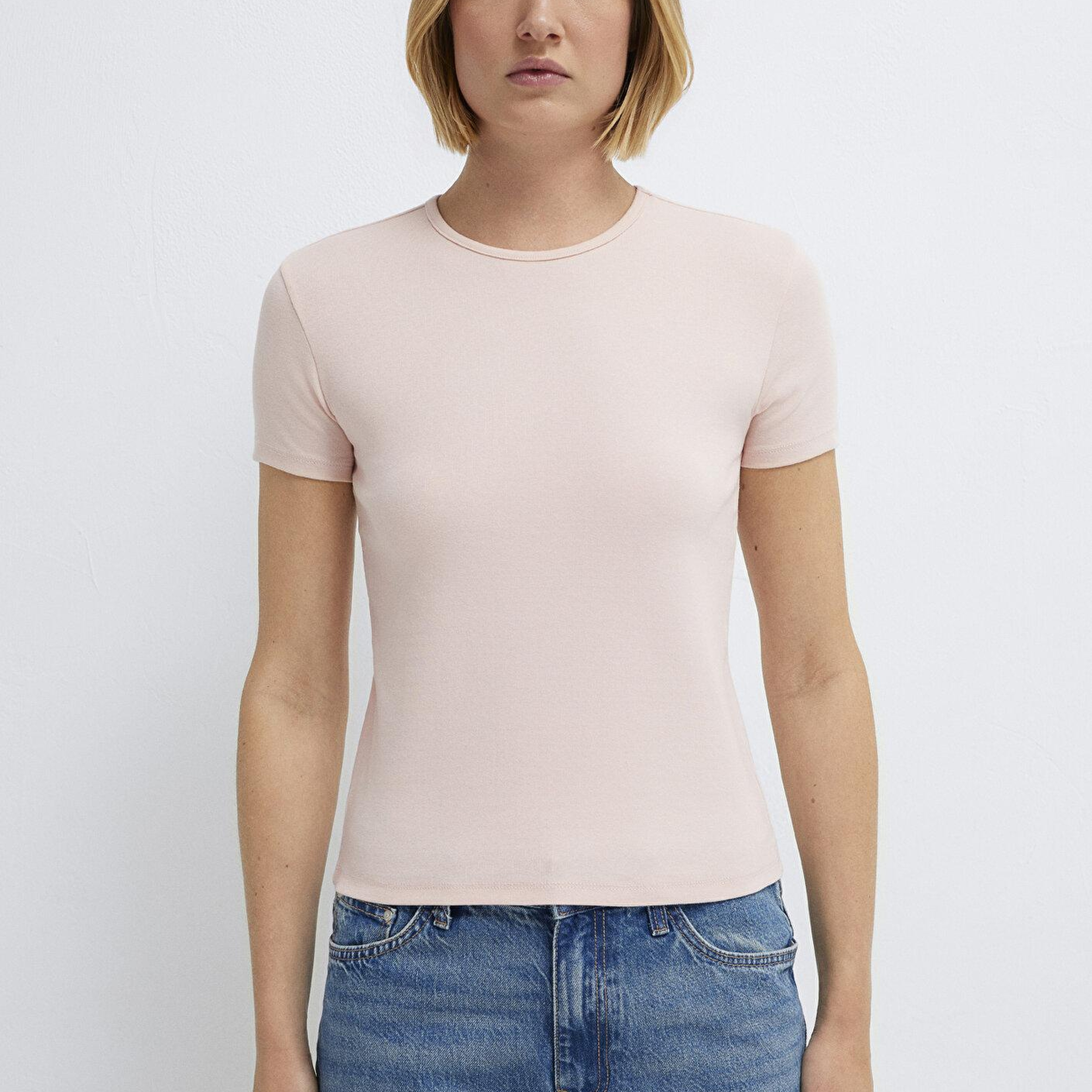 Mavi Pembe Basic Tişört Fitted / Vücuda Oturan Kesim 1613811-71151